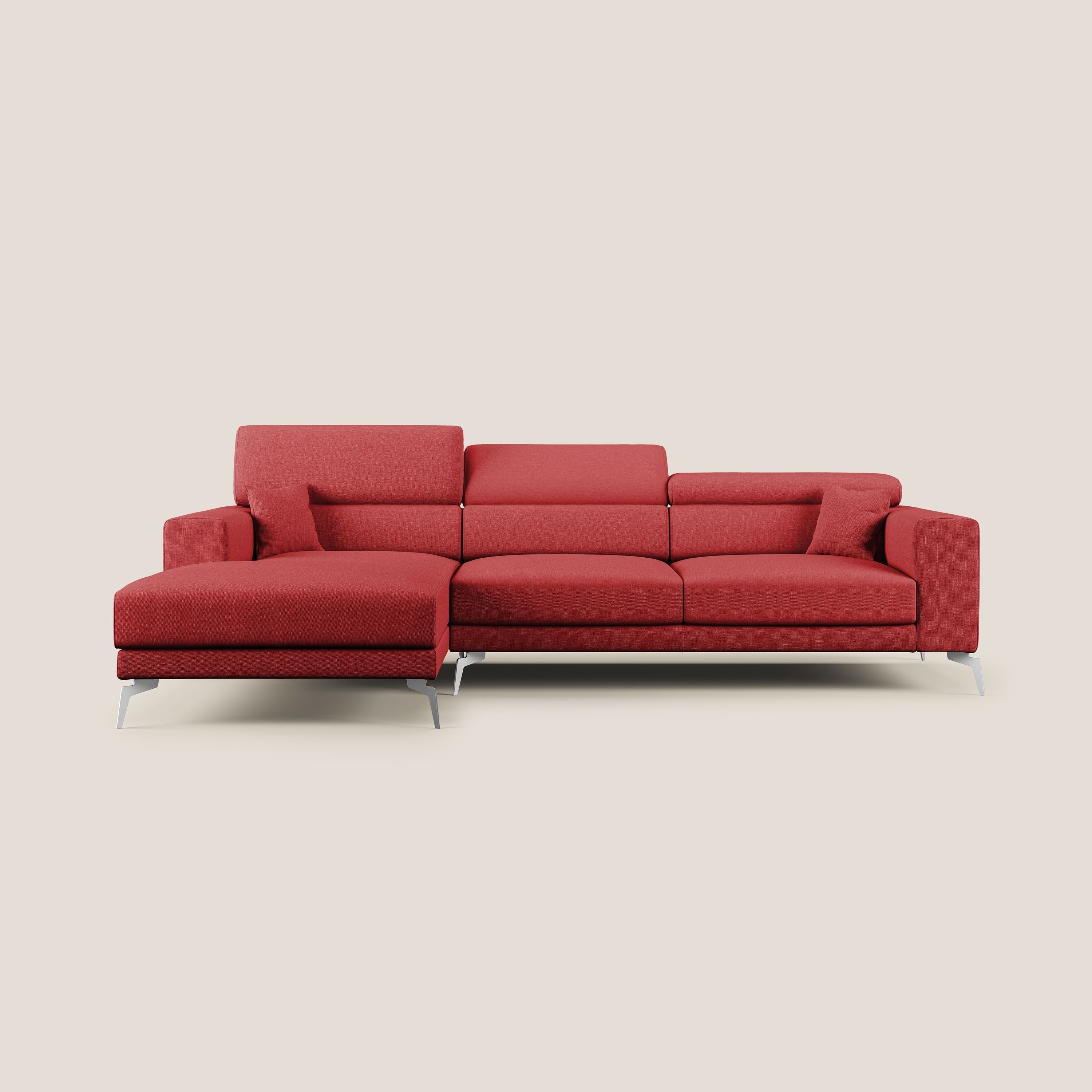 Blade Divano moderno angolare con poggiatesta reclinabili in tessuto impermeabile simil-cotone T13 rosso - divani.store