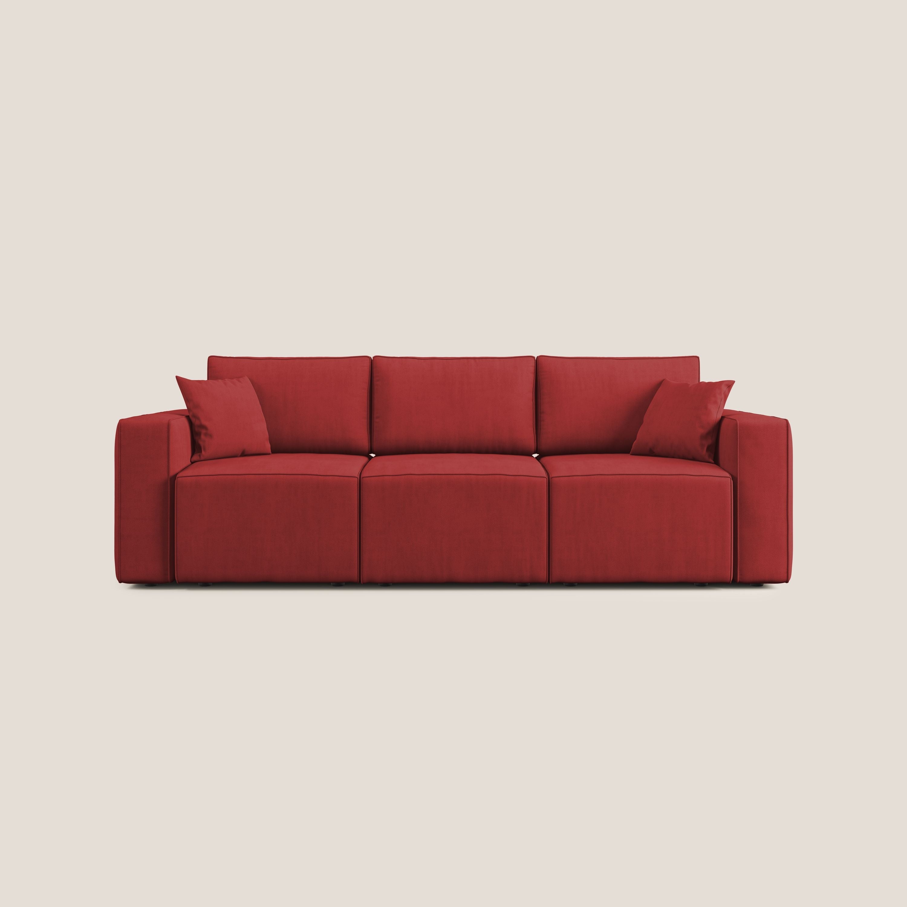 Morfeo divano con 3 sedute estraibili in morbido tessuto impermeabile T02 rosso - divani.store