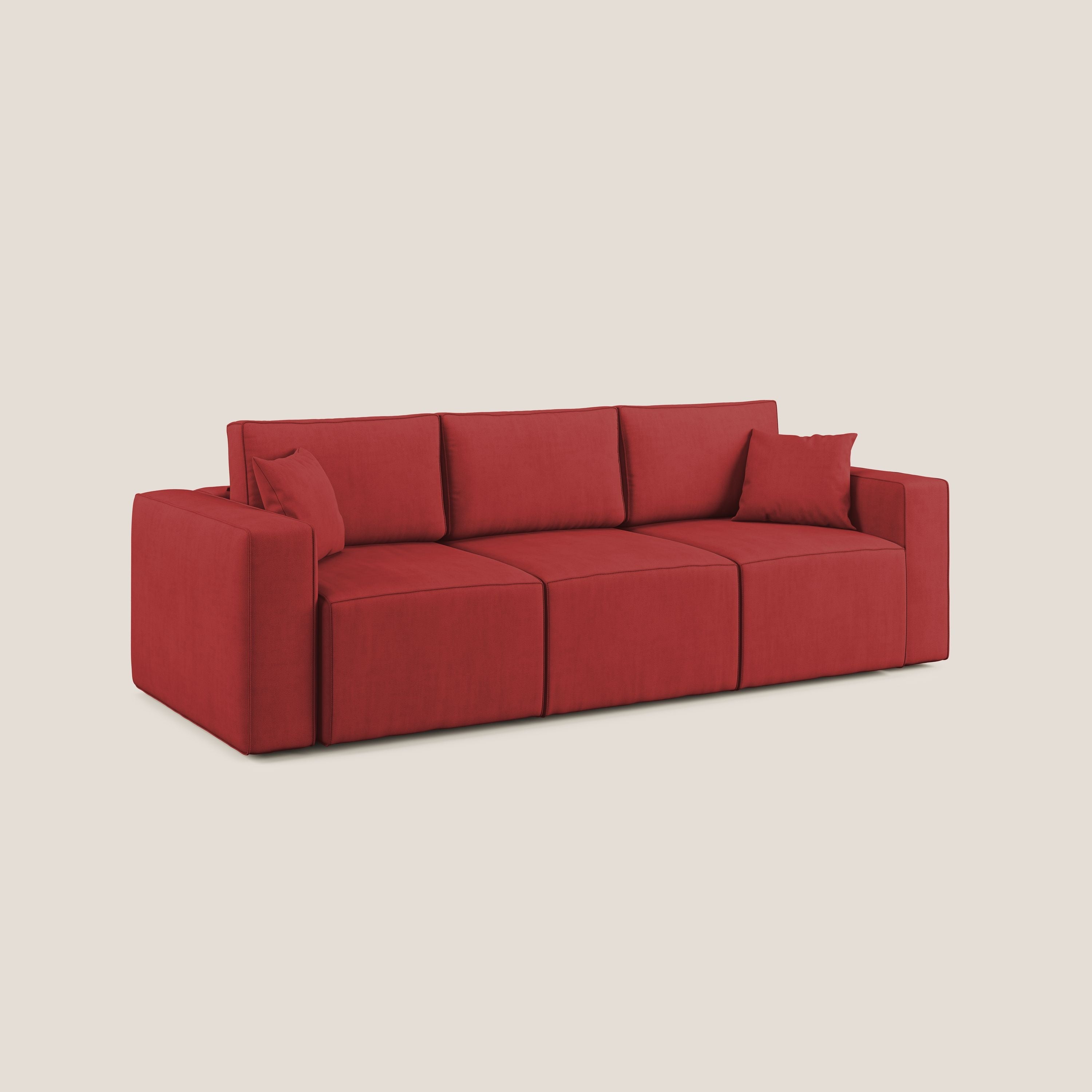 Morfeo divano con 3 sedute estraibili in morbido tessuto impermeabile T02 rosso - divani.store