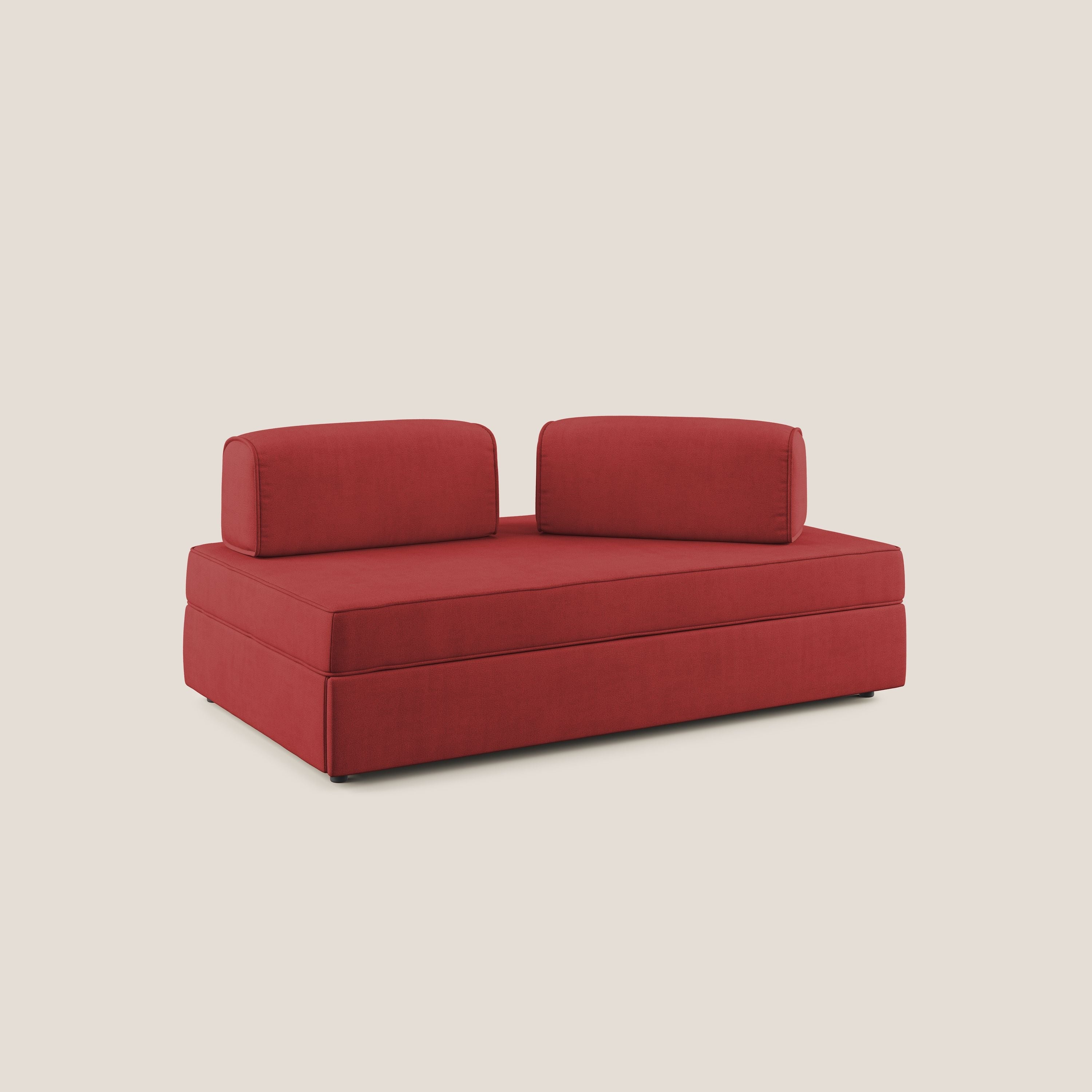 Liberty divano con pouf estraibile e schienali movibili in tessuto morbido impermeabile T02 rosso - divani.store