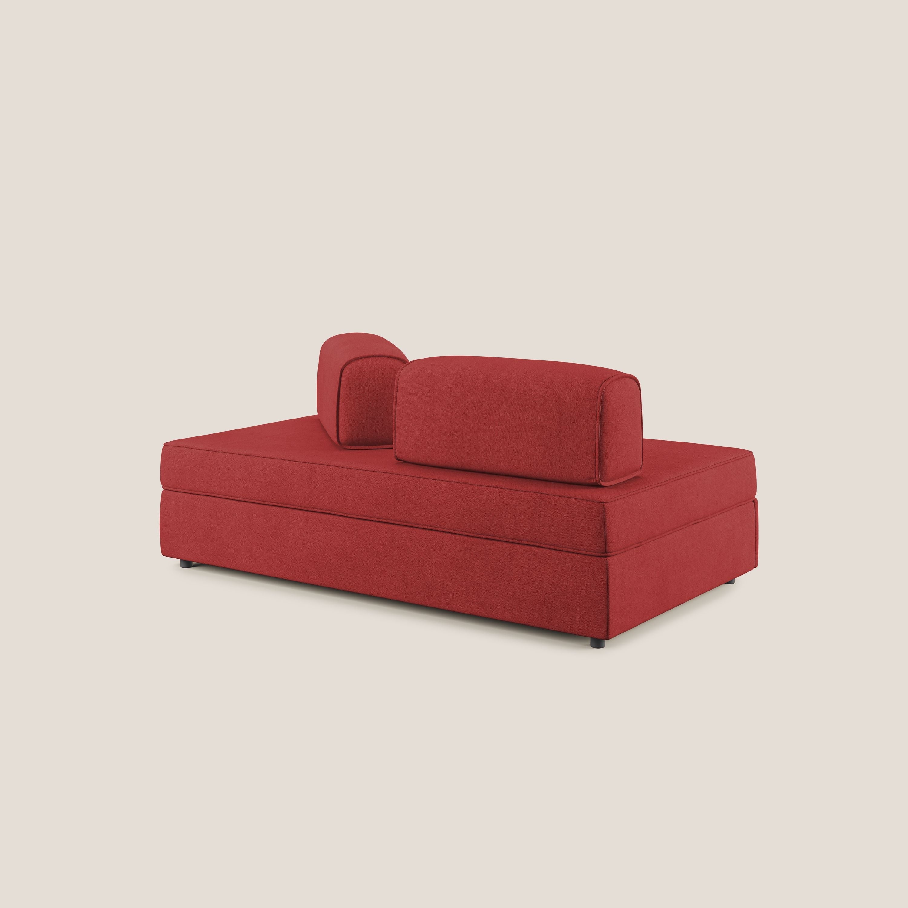 Liberty divano con pouf estraibile e schienali movibili in tessuto morbido impermeabile T02 rosso - divani.store