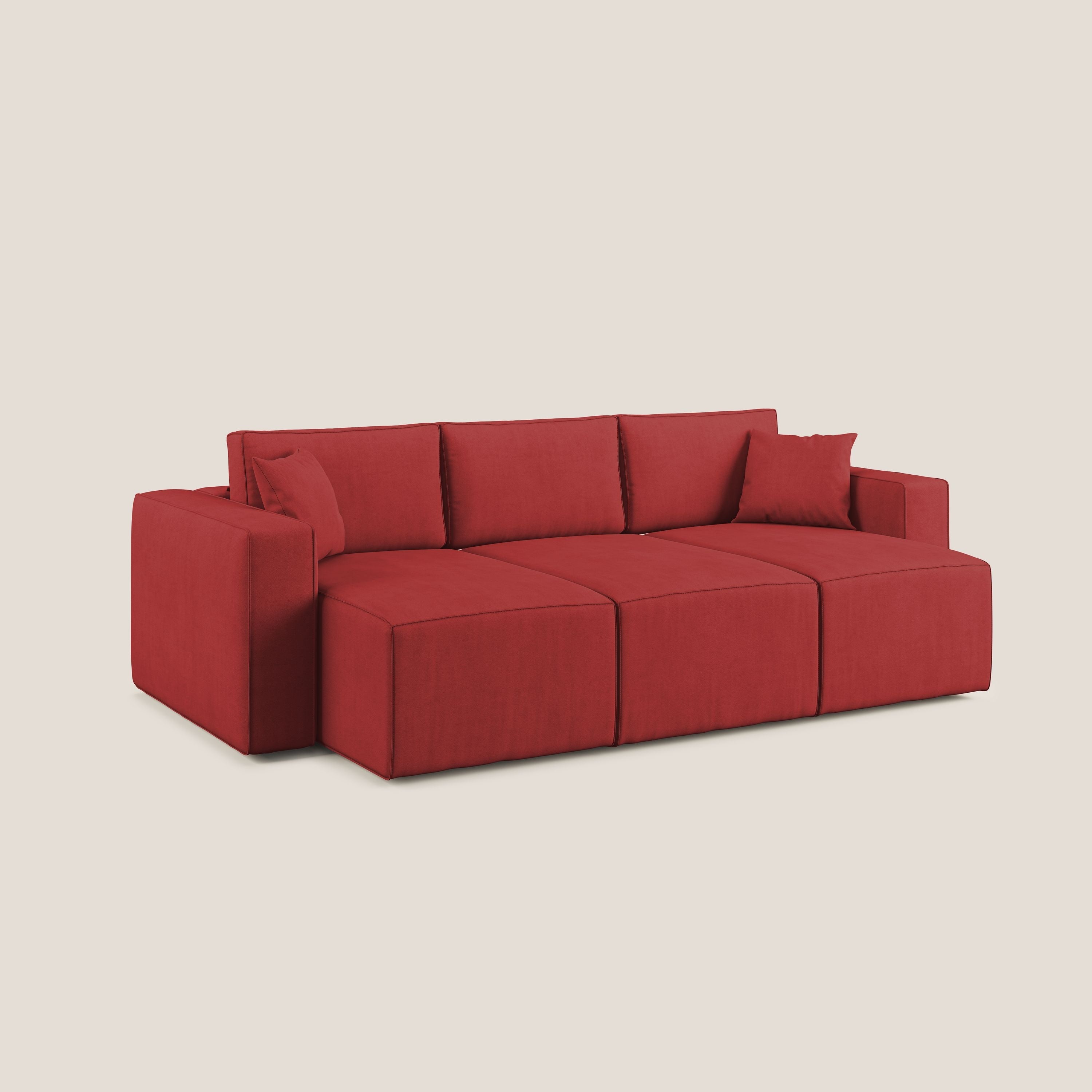 Morfeo divano con 3 sedute estraibili in morbido tessuto impermeabile T02 rosso - divani.store