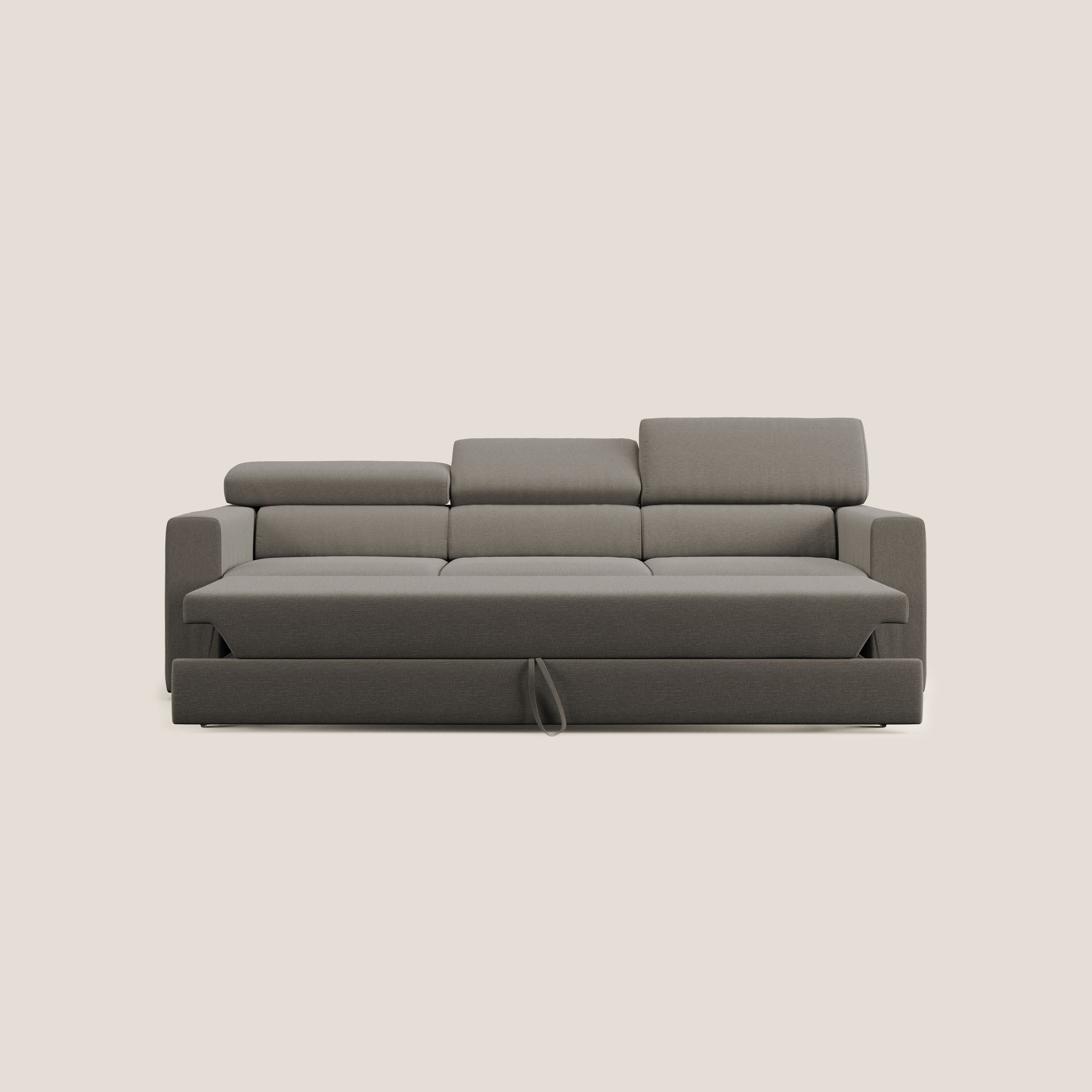 Dylan divano a 3 sedute con pouf estraibile poggiapiedi in tessuto simil cotone impermeabile T13 tortora - divani.store