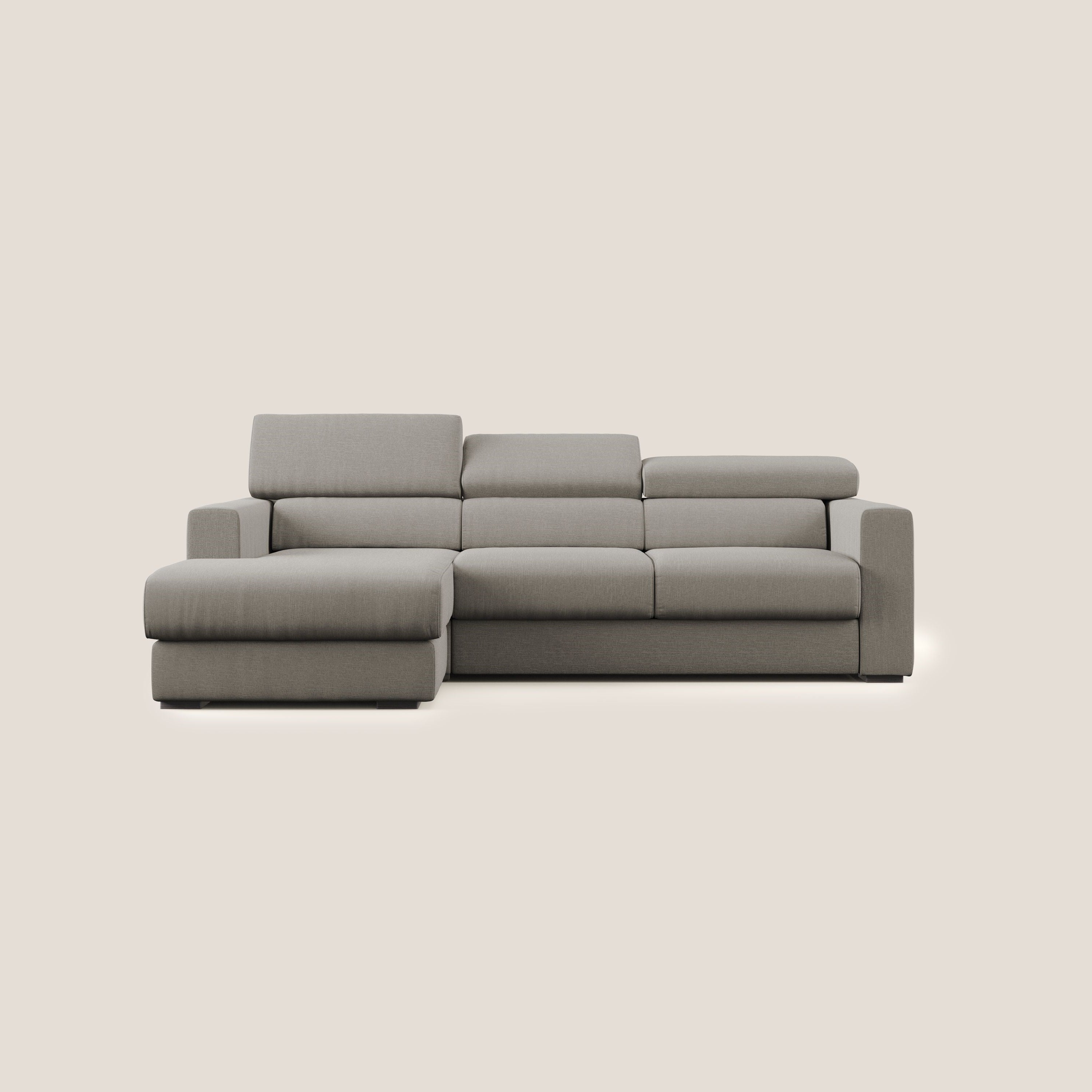 Dylan divano angolare con pouf estraibile poggiapiedi in tessuto simil cotone impermeabile T13 tortora - divani.store