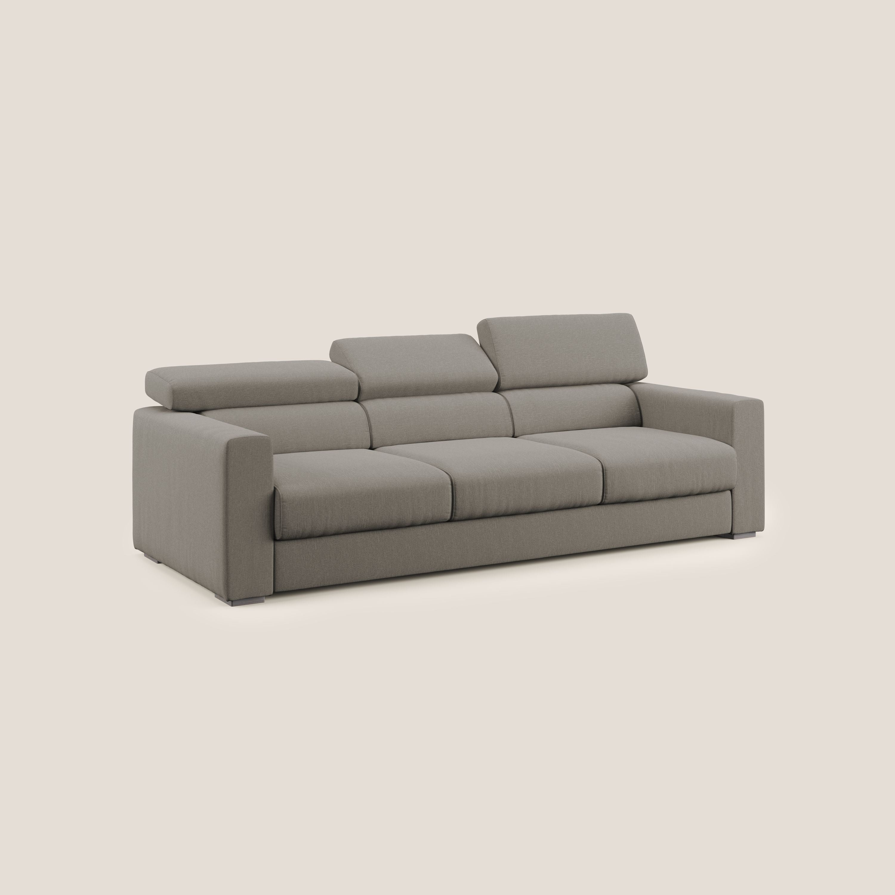 Dylan divano a 3 sedute con pouf estraibile poggiapiedi in tessuto simil cotone impermeabile T13 tortora - divani.store