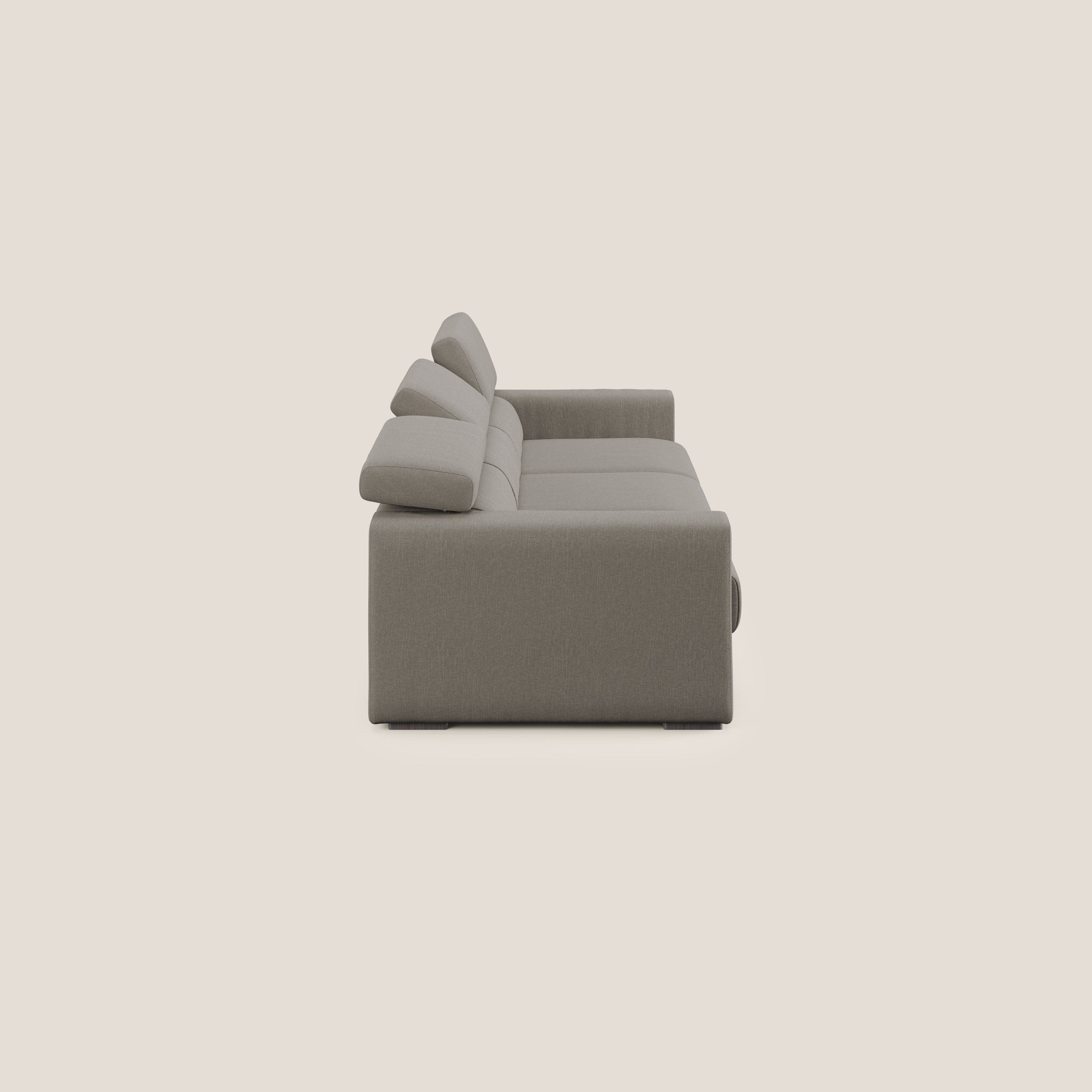 Dylan divano a 3 sedute con pouf estraibile poggiapiedi in tessuto simil cotone impermeabile T13 tortora - divani.store