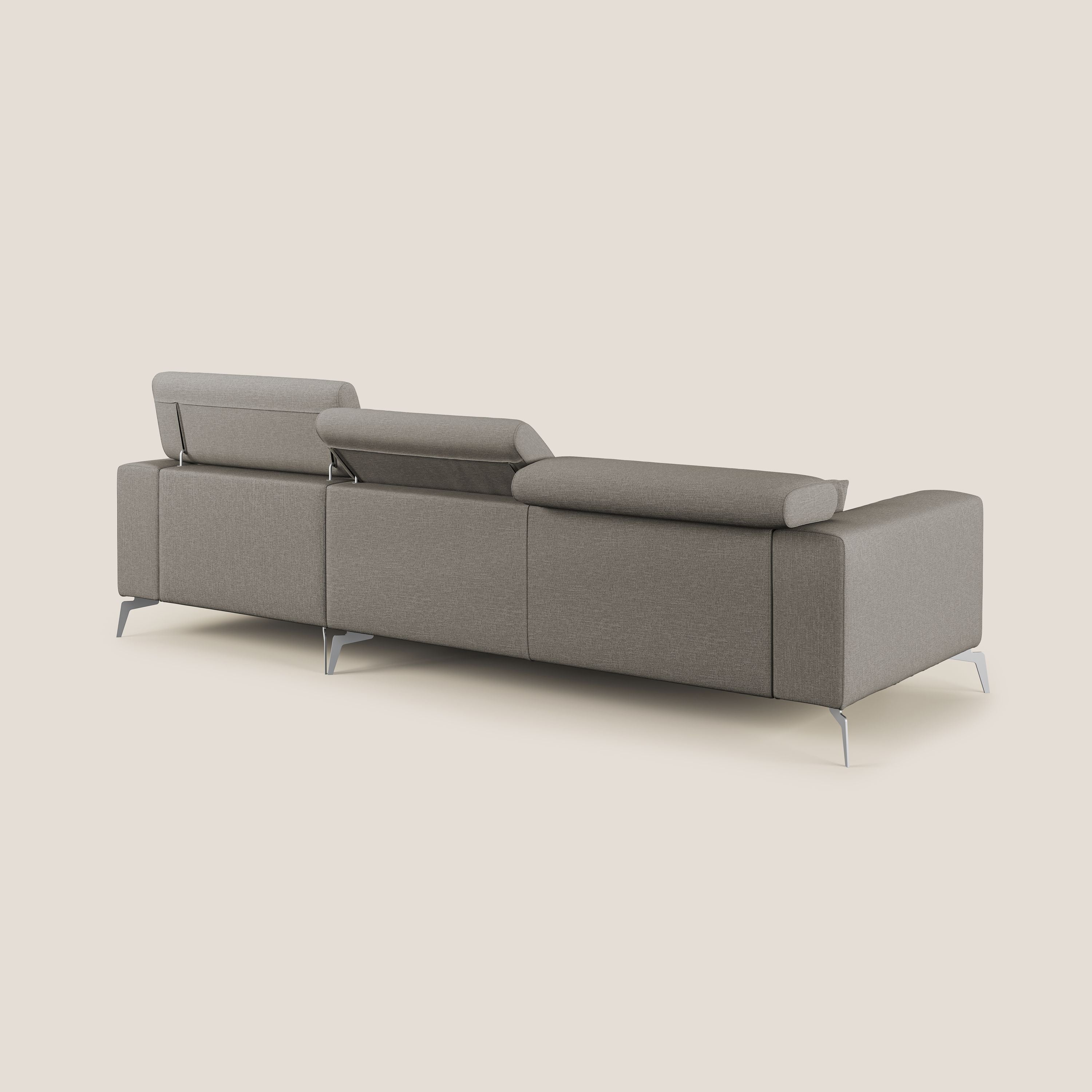 Blade Divano moderno angolare con poggiatesta reclinabili in tessuto impermeabile simil-cotone T13 tortora - divani.store