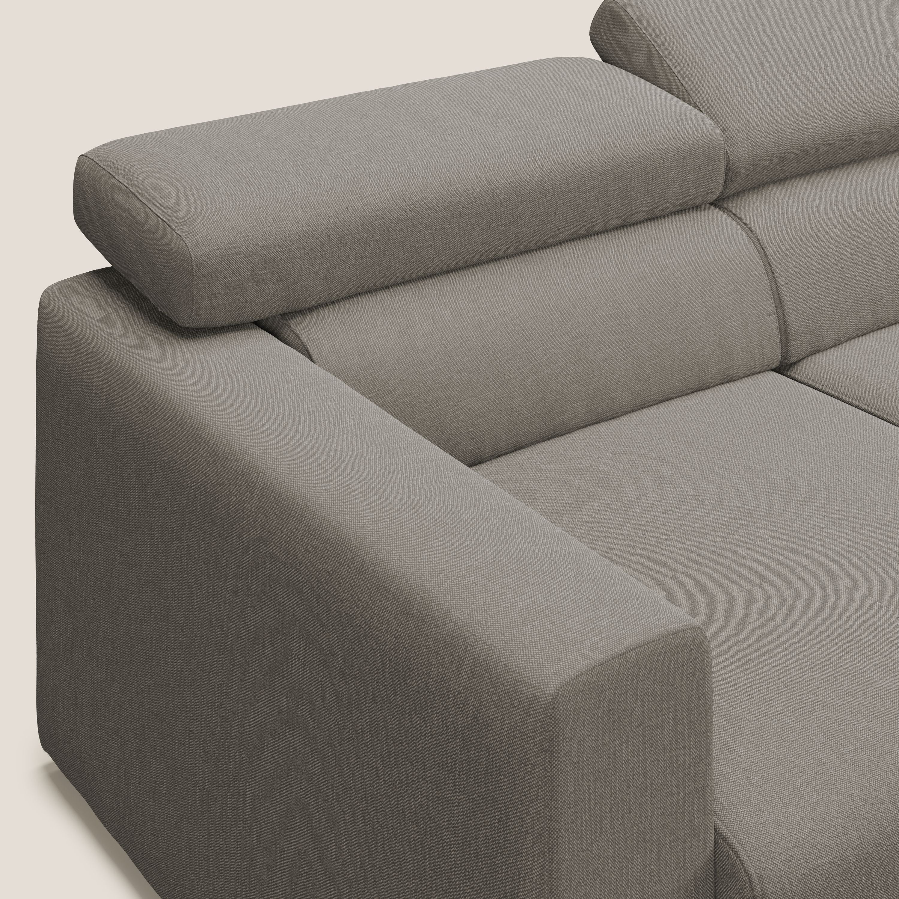 Dylan divano angolare con pouf estraibile poggiapiedi in tessuto simil cotone impermeabile T13 tortora - divani.store
