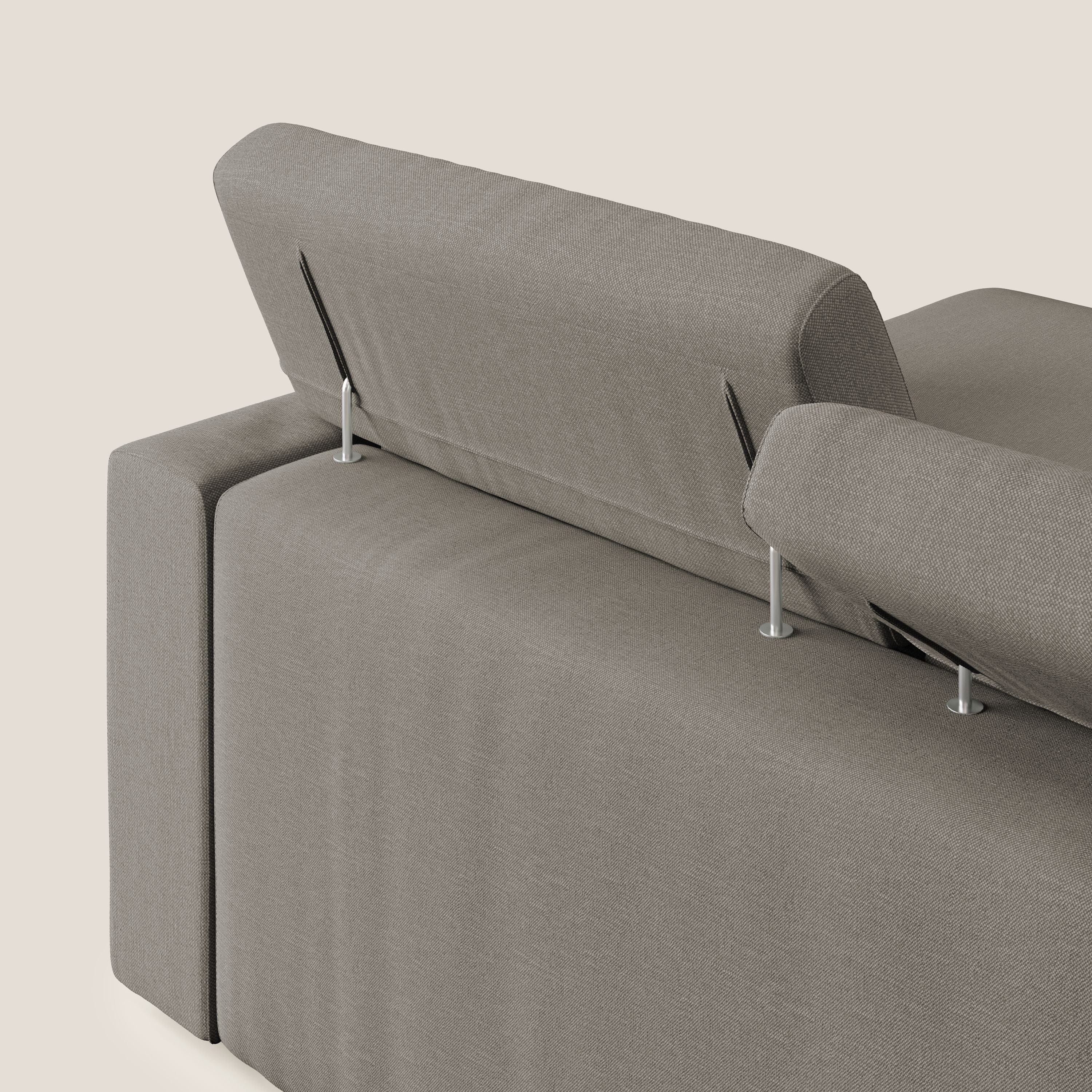 Dylan divano angolare con pouf estraibile poggiapiedi in tessuto simil cotone impermeabile T13 tortora - divani.store