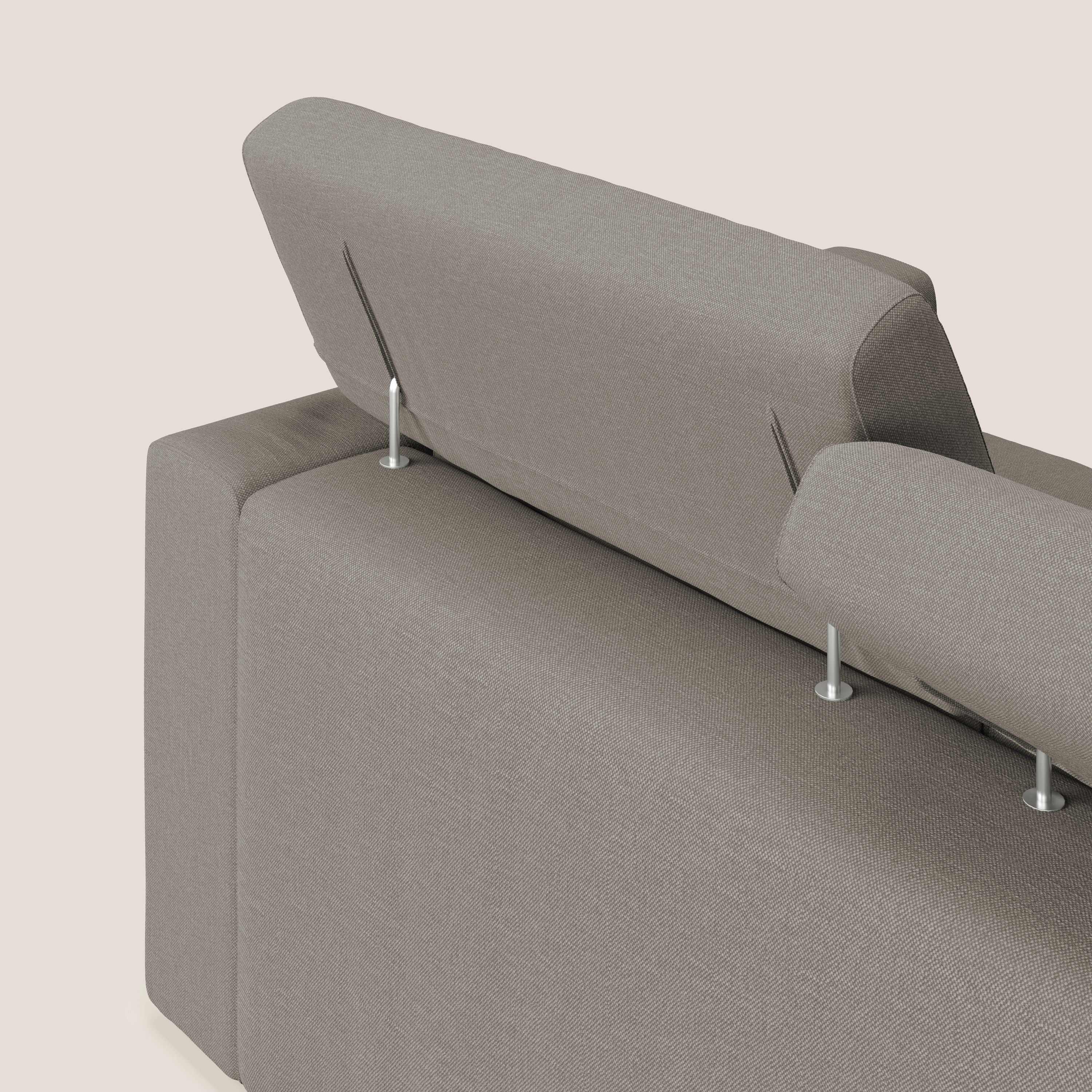 Dylan divano allungabile con pouf estraibile poggiapiedi in tessuto simil cotone impermeabile T13 tortora - divani.store