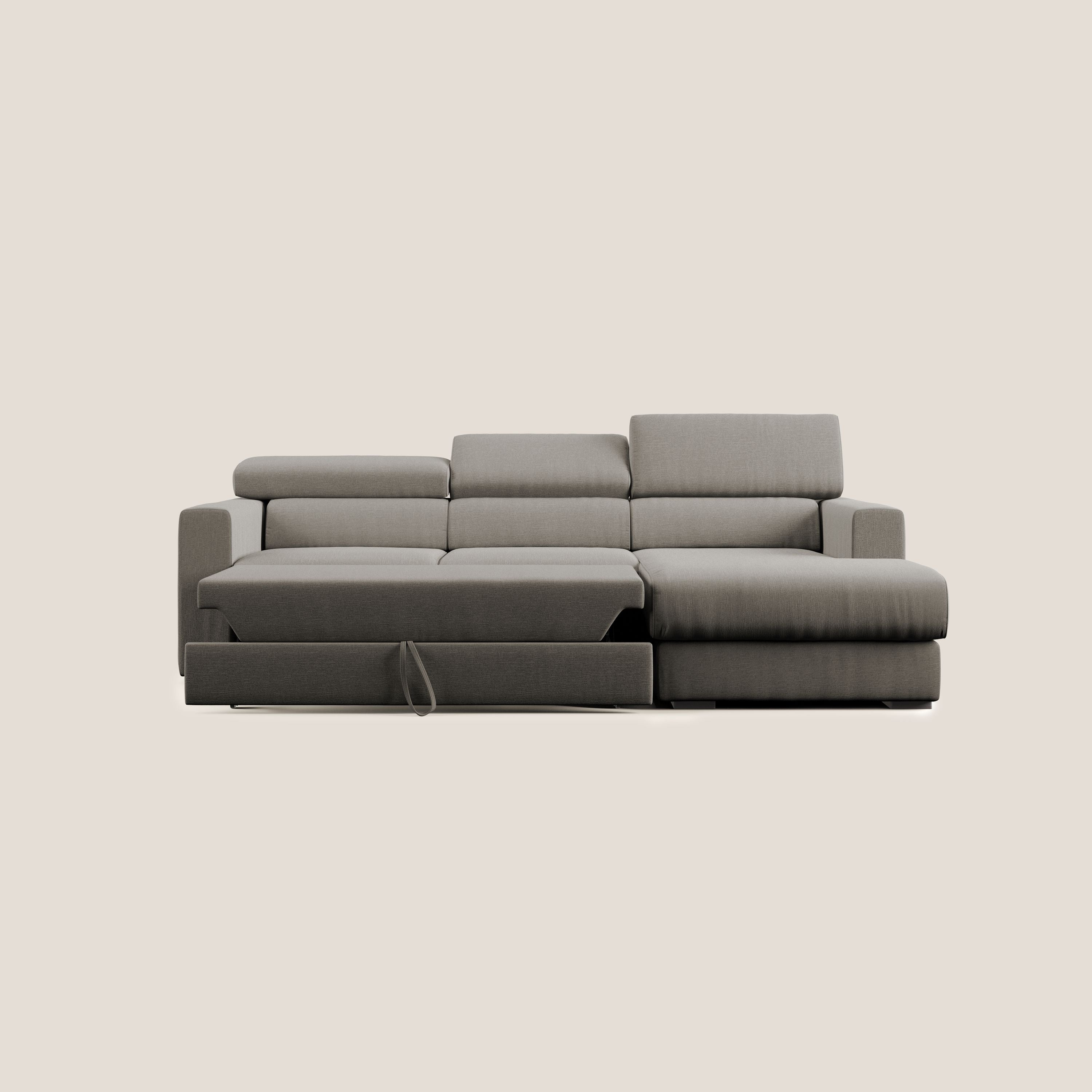 Dylan divano angolare con pouf estraibile poggiapiedi in tessuto simil cotone impermeabile T13 tortora - divani.store