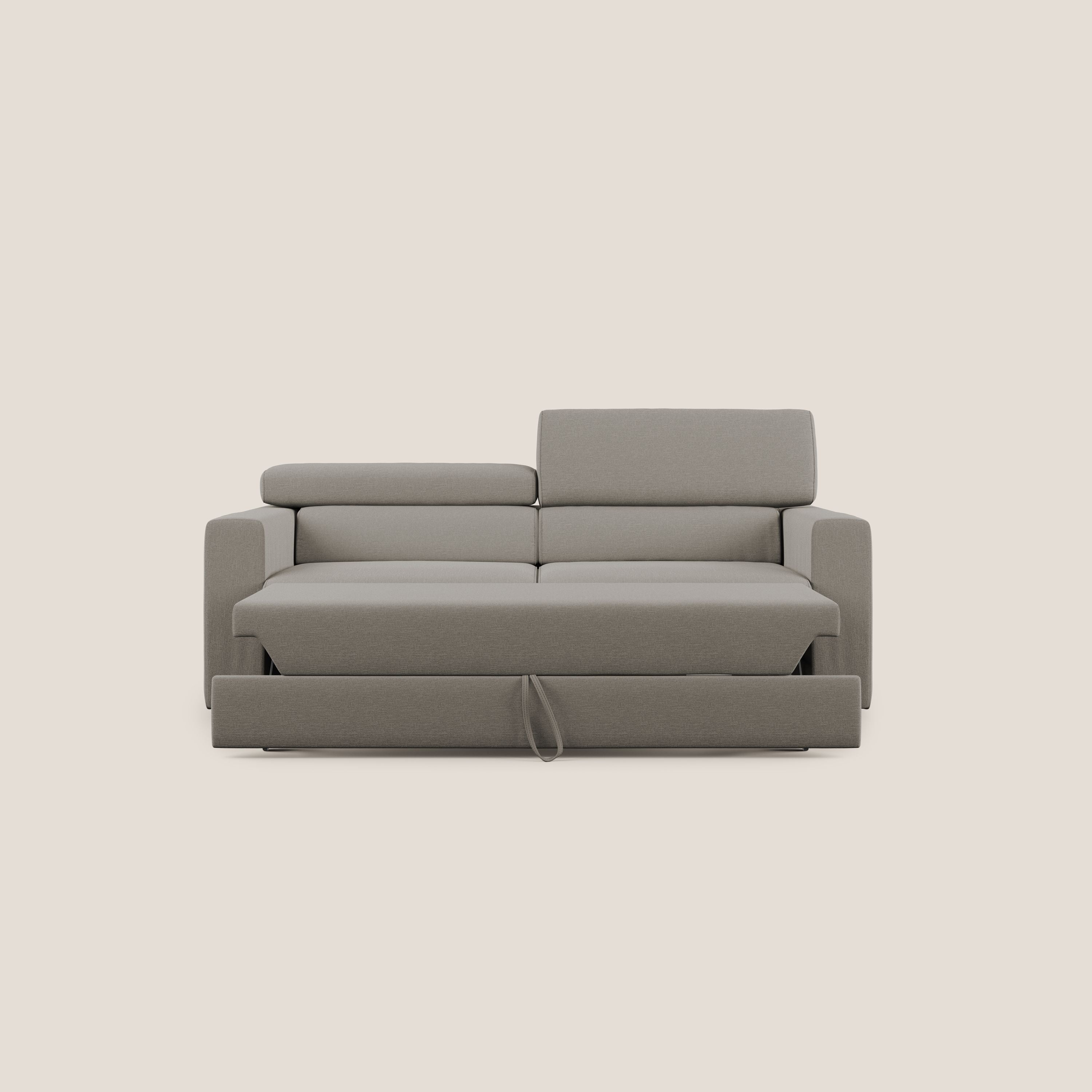 Dylan divano allungabile con pouf estraibile poggiapiedi in tessuto simil cotone impermeabile T13 tortora - divani.store