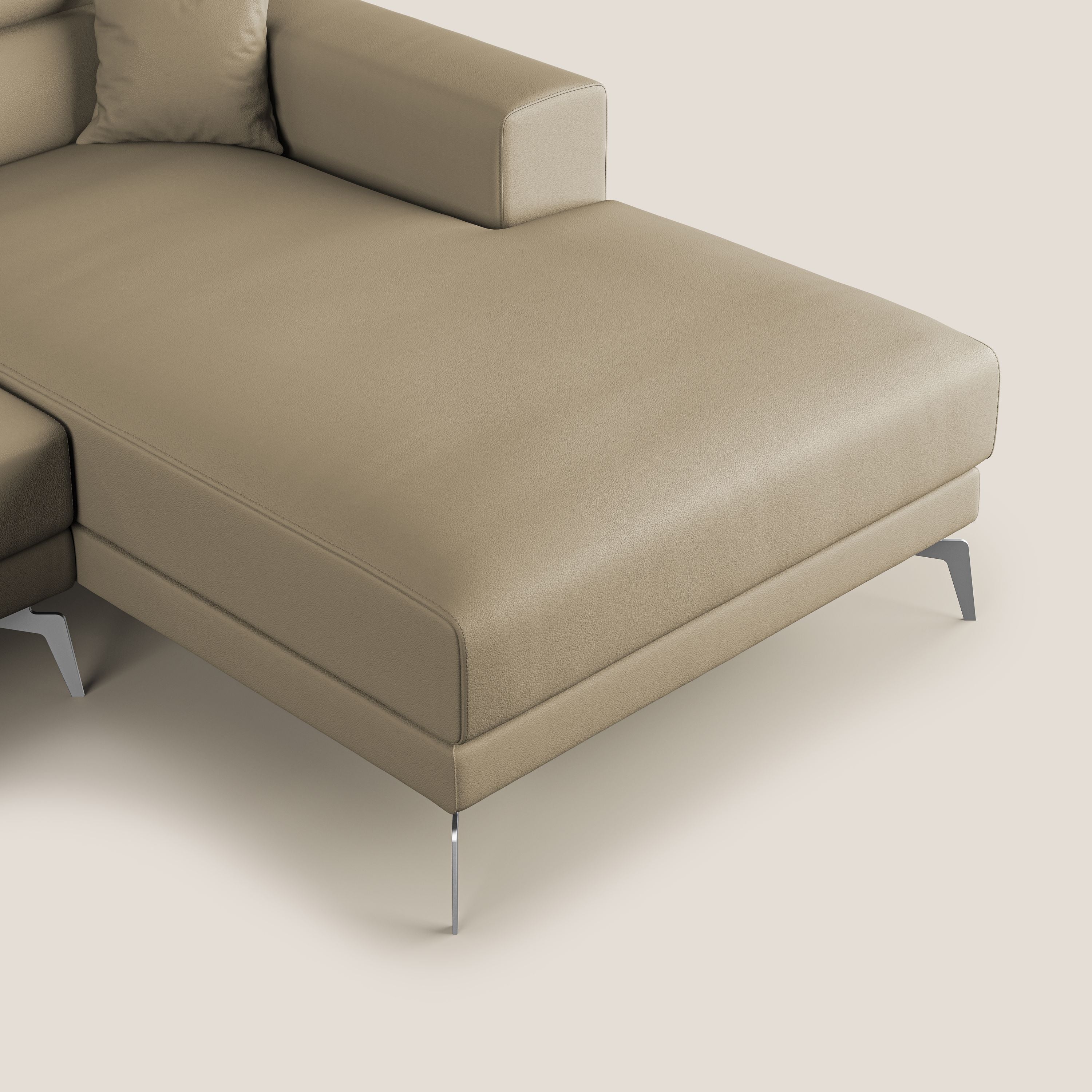 Blade Divano moderno angolare con poggiatesta reclinabili in Ecopelle T04 beige - divani.store