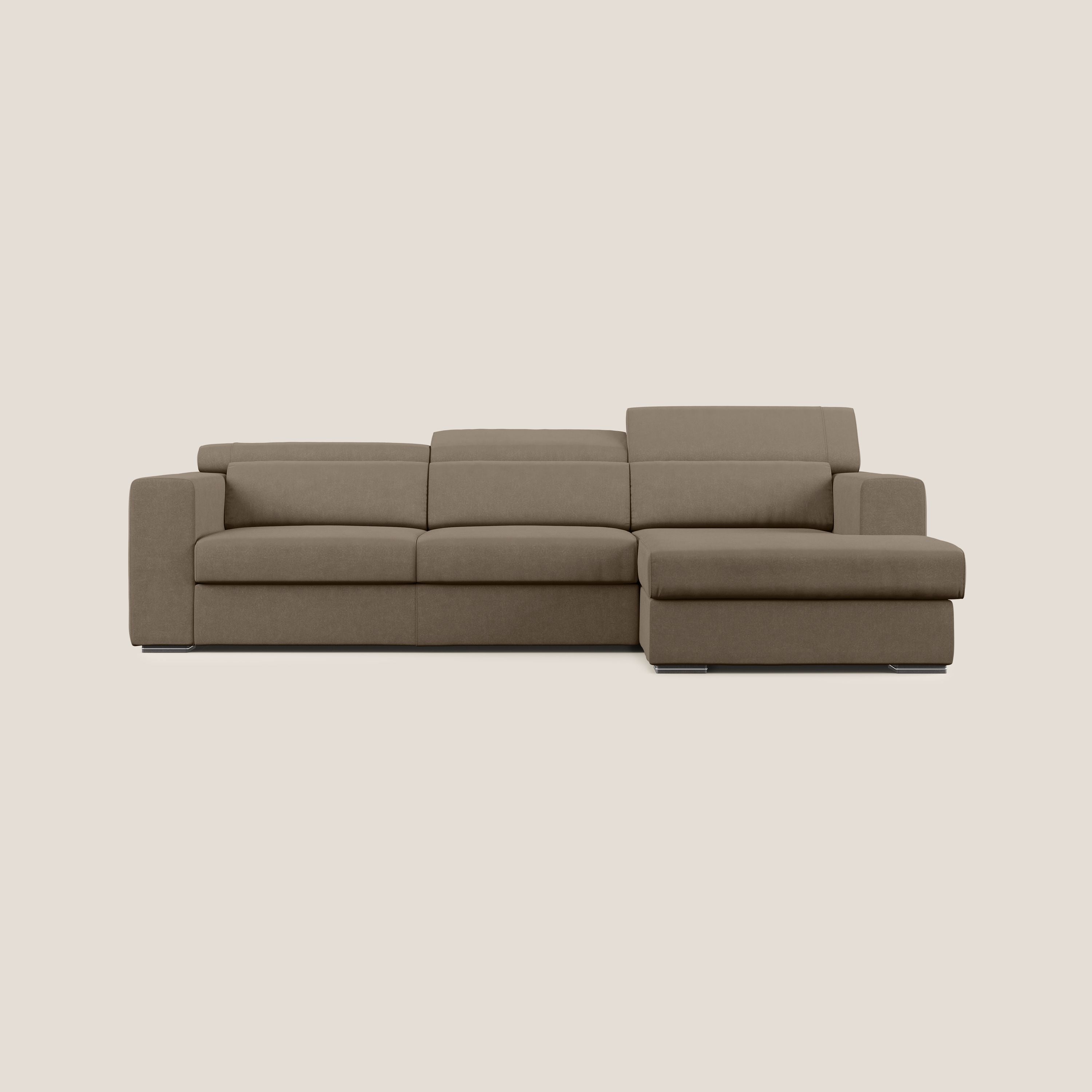 Vegas divano angolare con poggiatesta reclinabili in microfibra impermeabile T11 marrone - divani.store