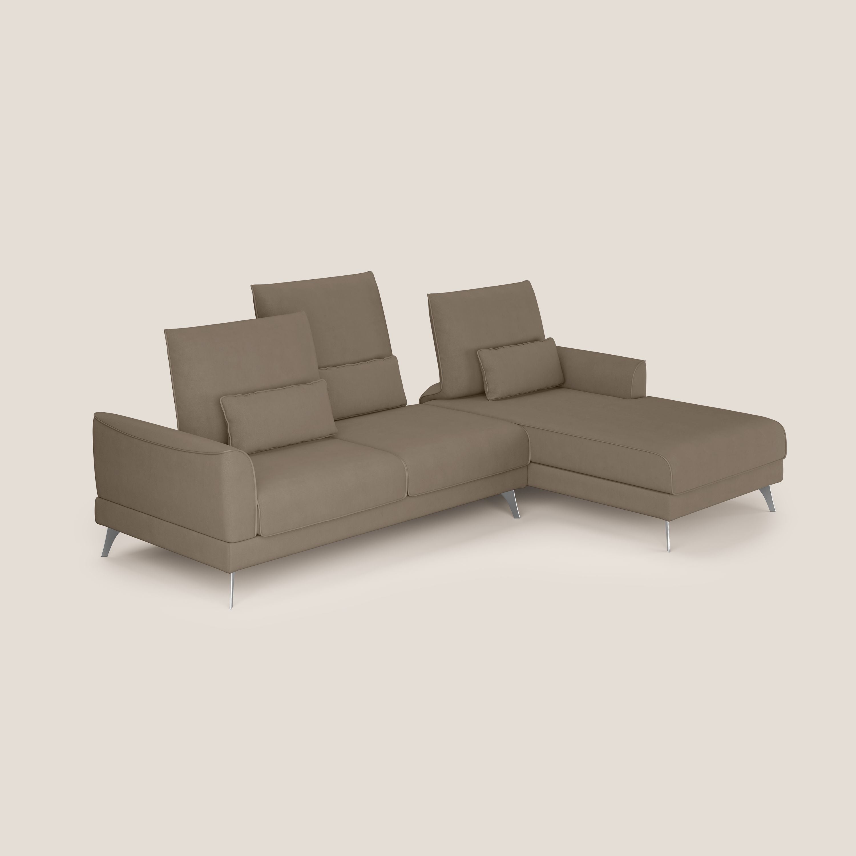 Tommy Divano angolare con relax e schienali traslanti in microfibra smacchiabile T11 marrone - divani.store