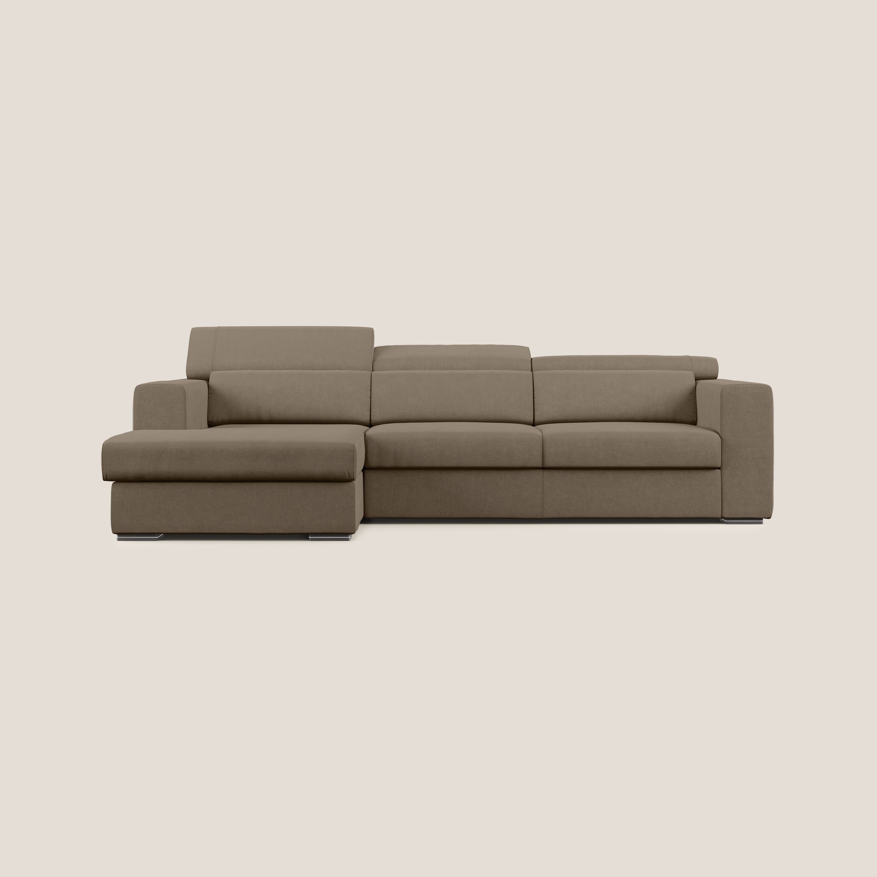 Vegas divano angolare con poggiatesta reclinabili in microfibra impermeabile T11 marrone - divani.store
