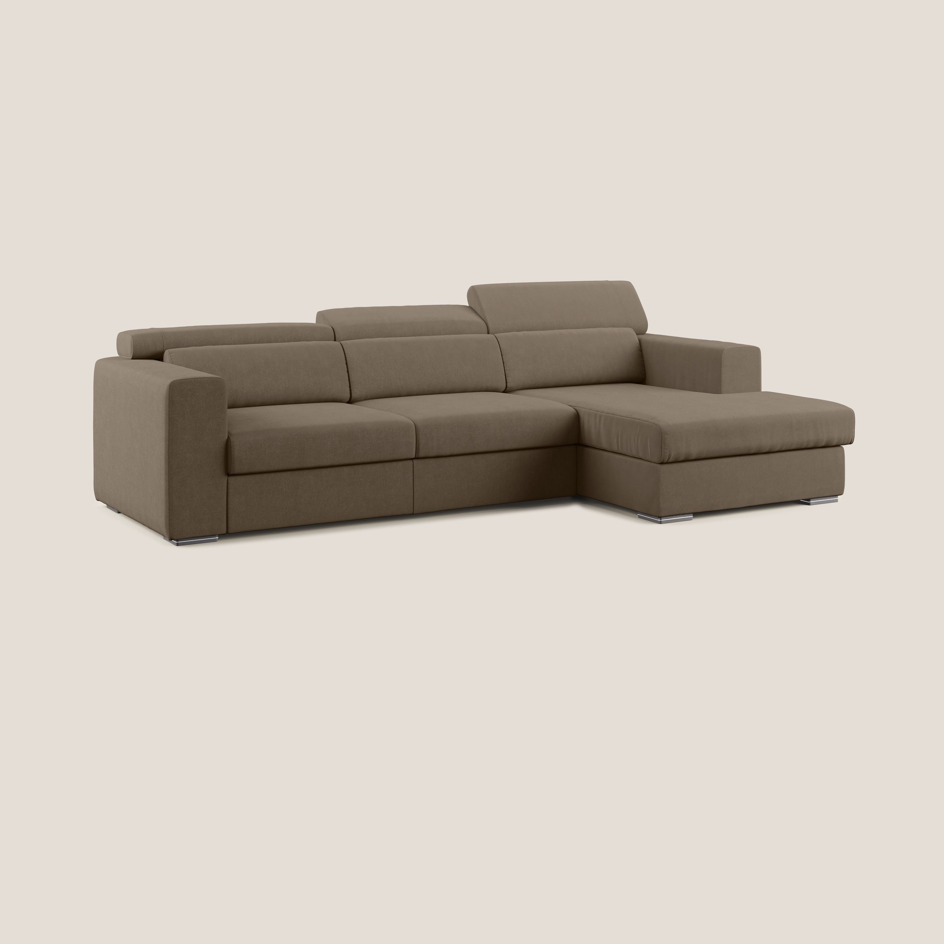 Vegas divano angolare con poggiatesta reclinabili in microfibra impermeabile T11 marrone - divani.store