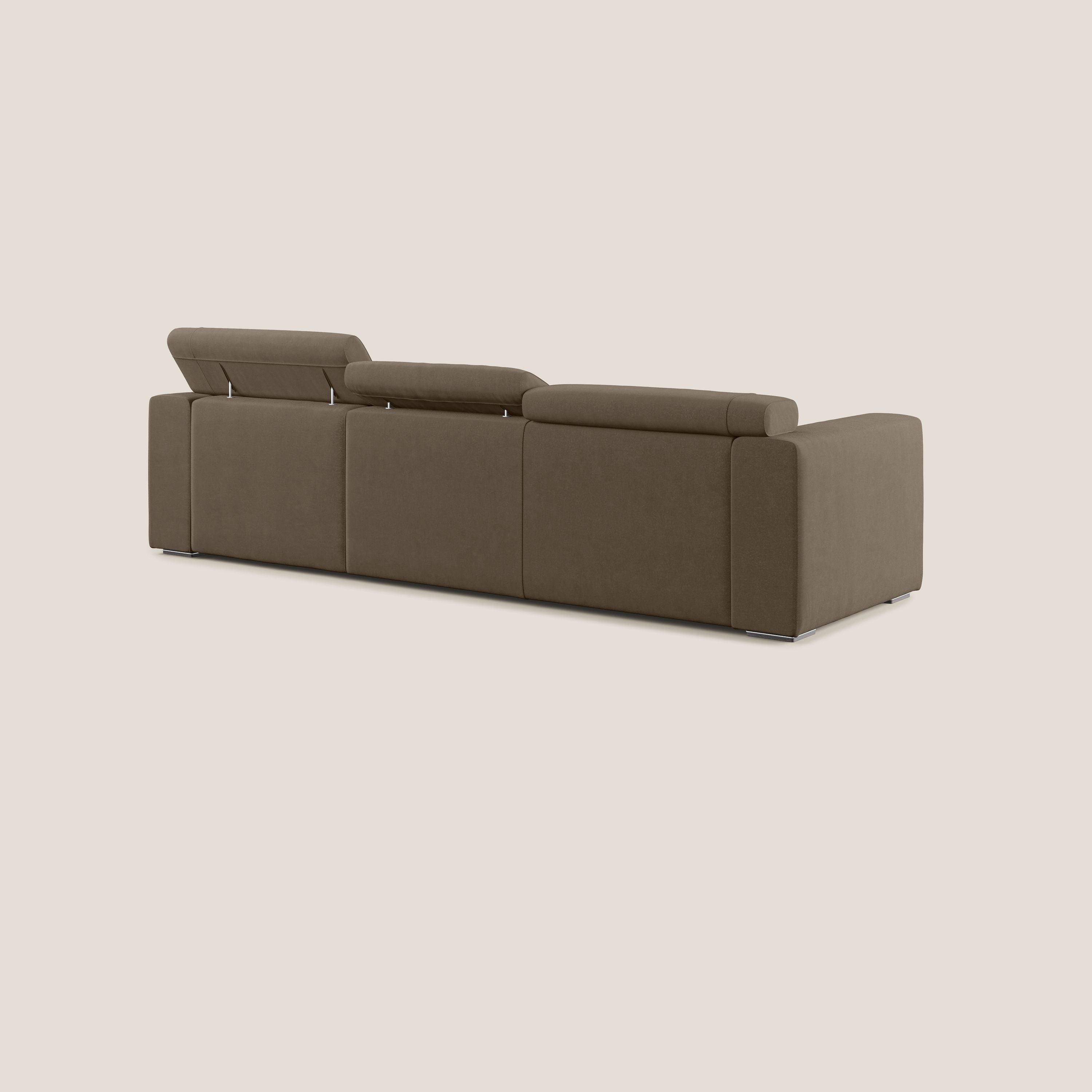 Vegas divano angolare con poggiatesta reclinabili in microfibra impermeabile T11 marrone - divani.store
