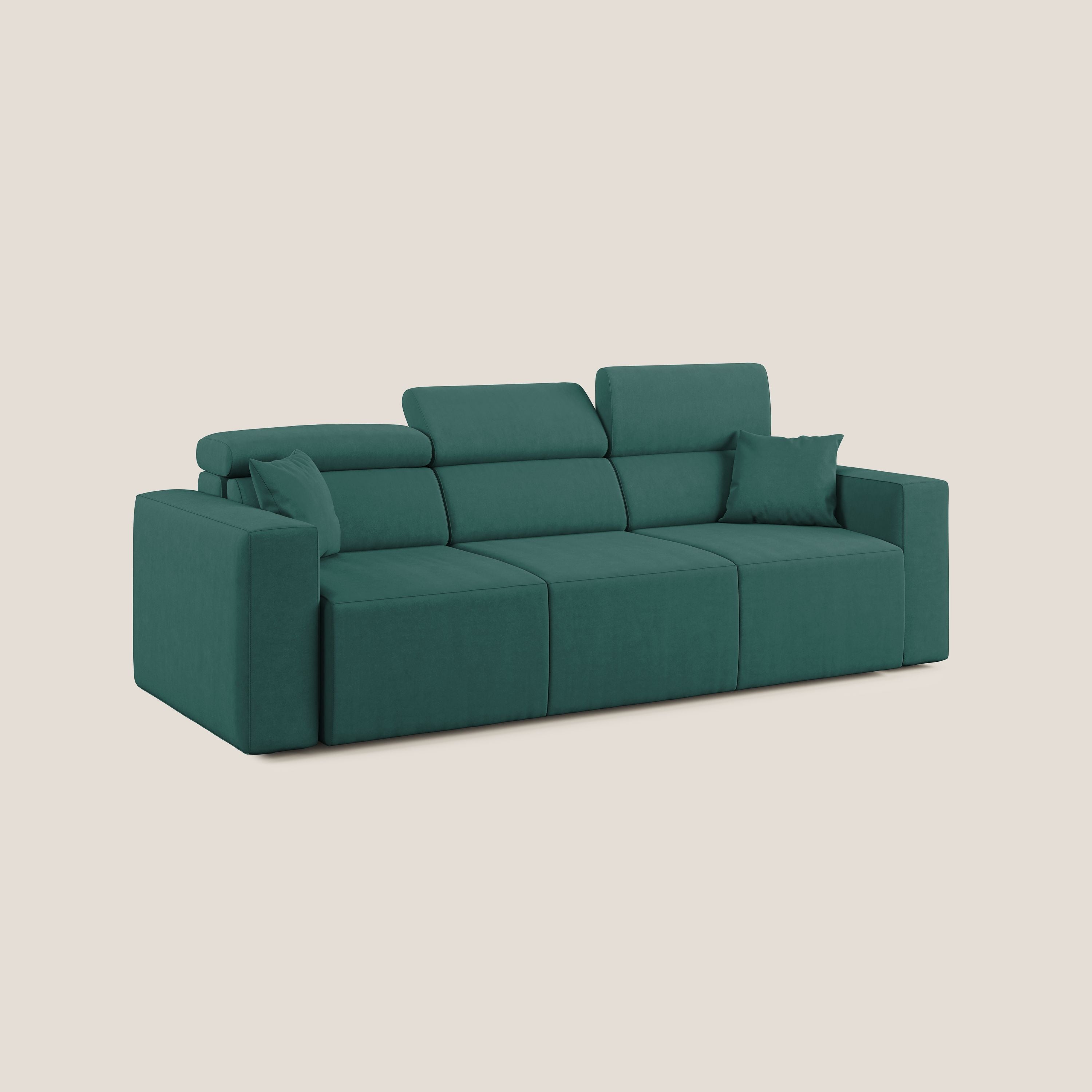 Orwell divano con 3 sedute estraibili in microfibra smacchiabile T11 petrolio - divani.store
