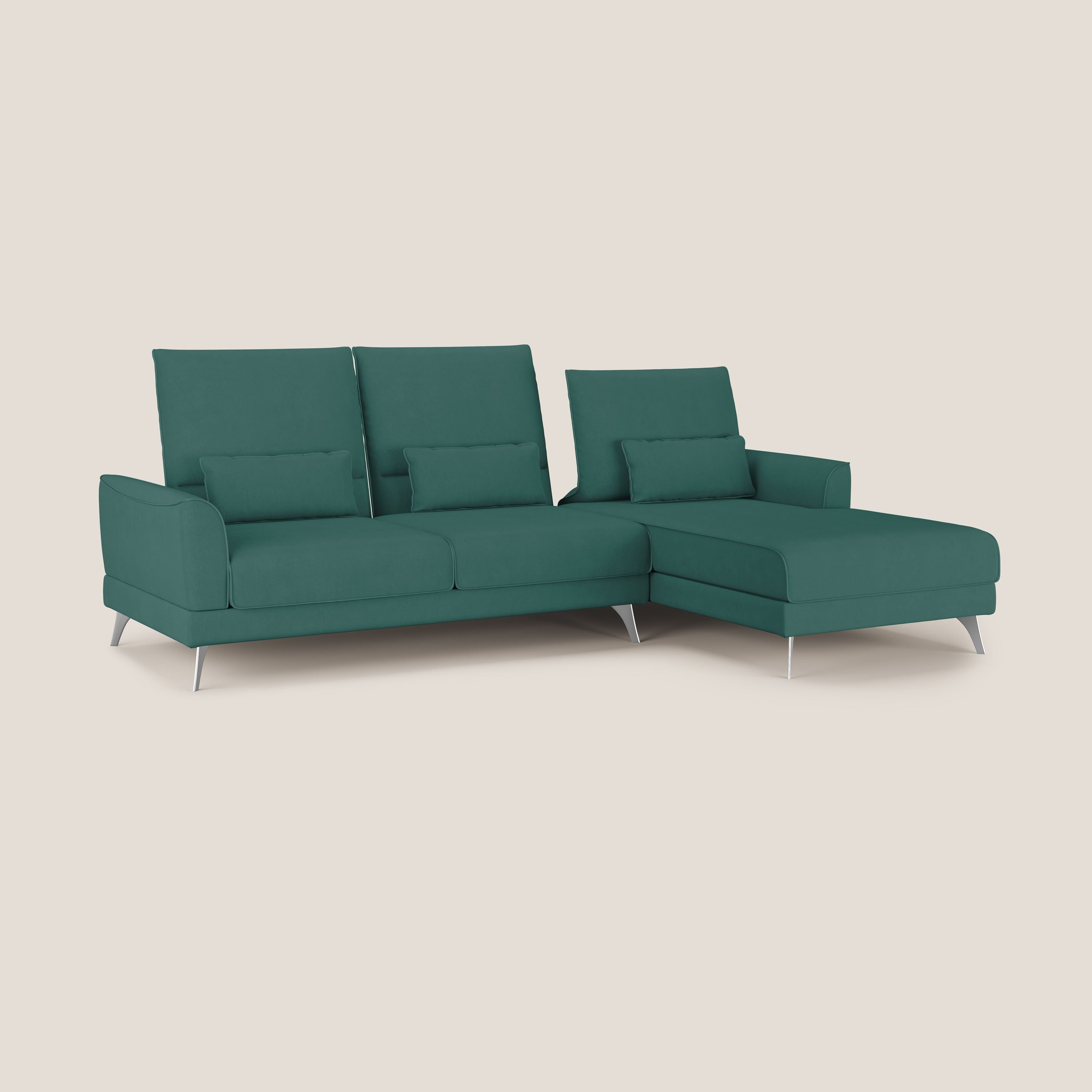 Tommy Divano angolare con relax e schienali traslanti in microfibra smacchiabile T11 petrolio - divani.store