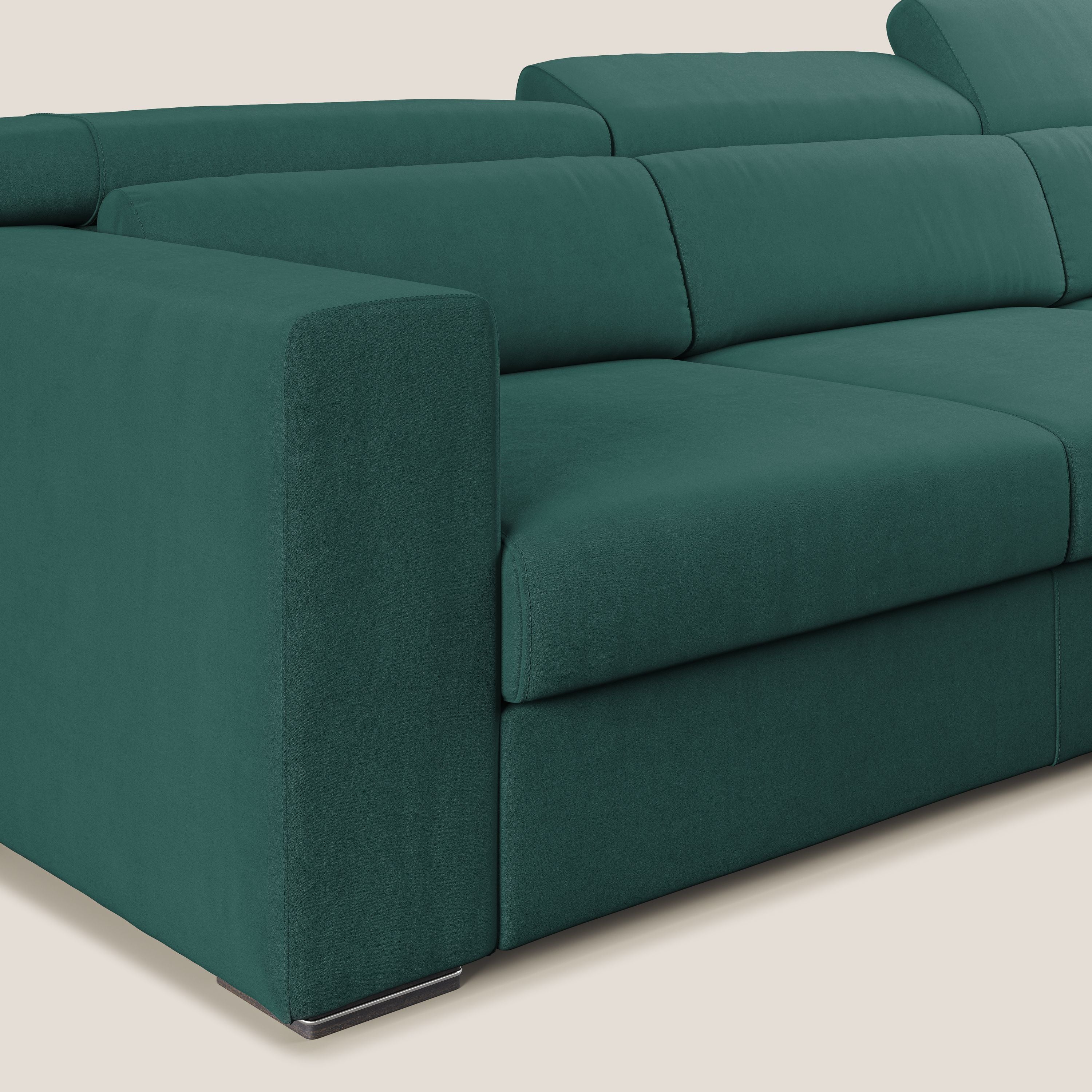 Vegas divano angolare con poggiatesta reclinabili in microfibra impermeabile T11 petrolio - divani.store