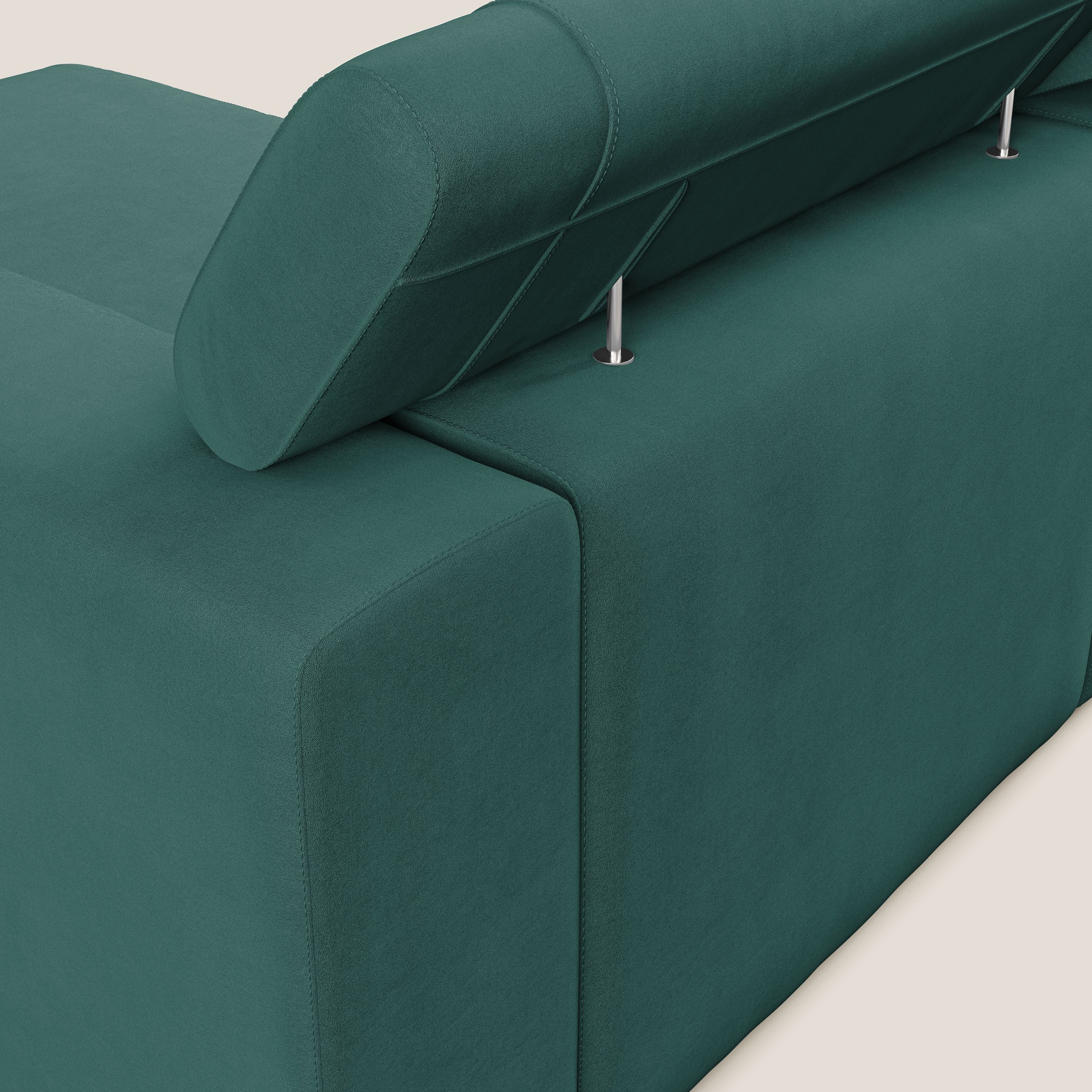 Vegas divano angolare con poggiatesta reclinabili in microfibra impermeabile T11 petrolio - divani.store