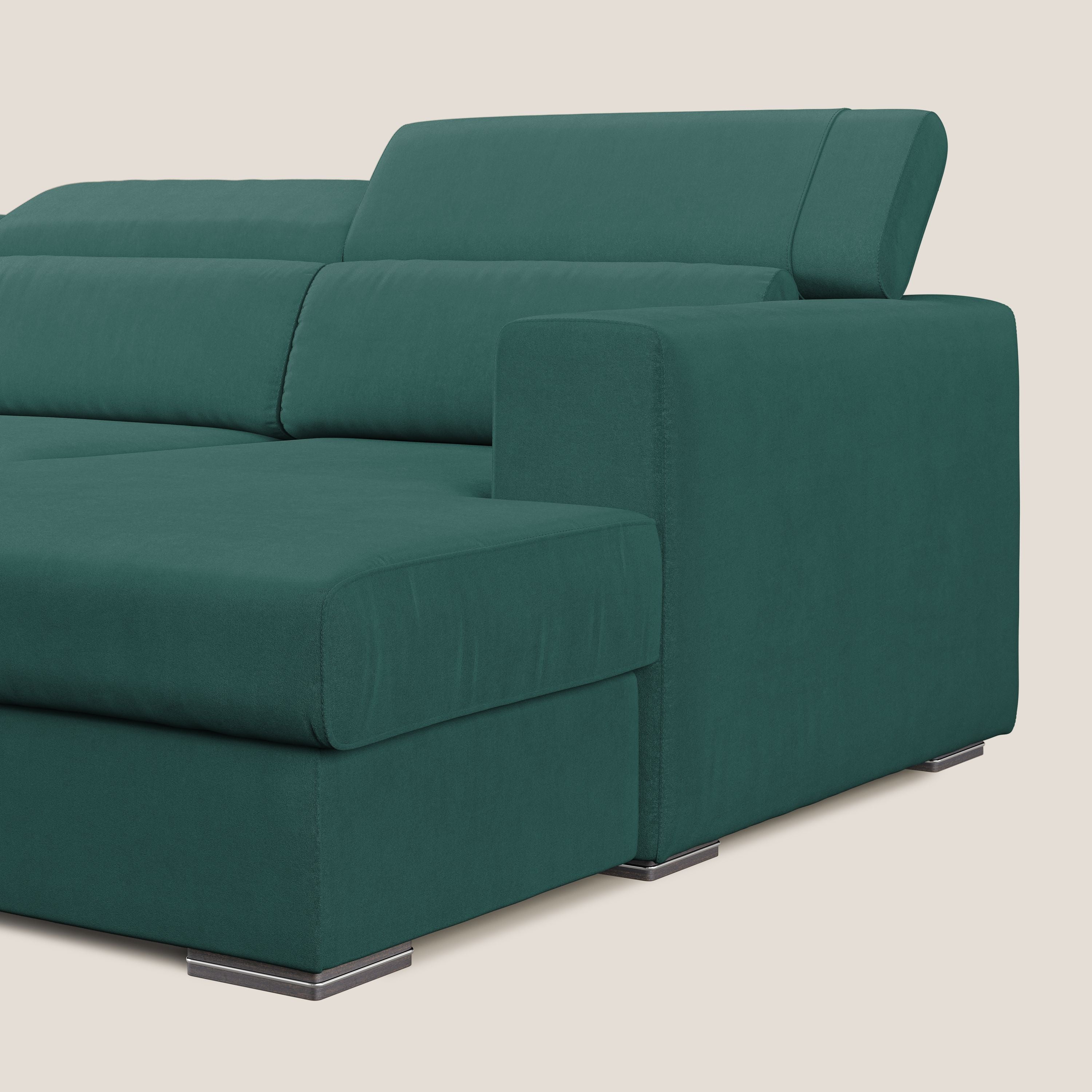 Vegas divano angolare con poggiatesta reclinabili in microfibra impermeabile T11 petrolio - divani.store