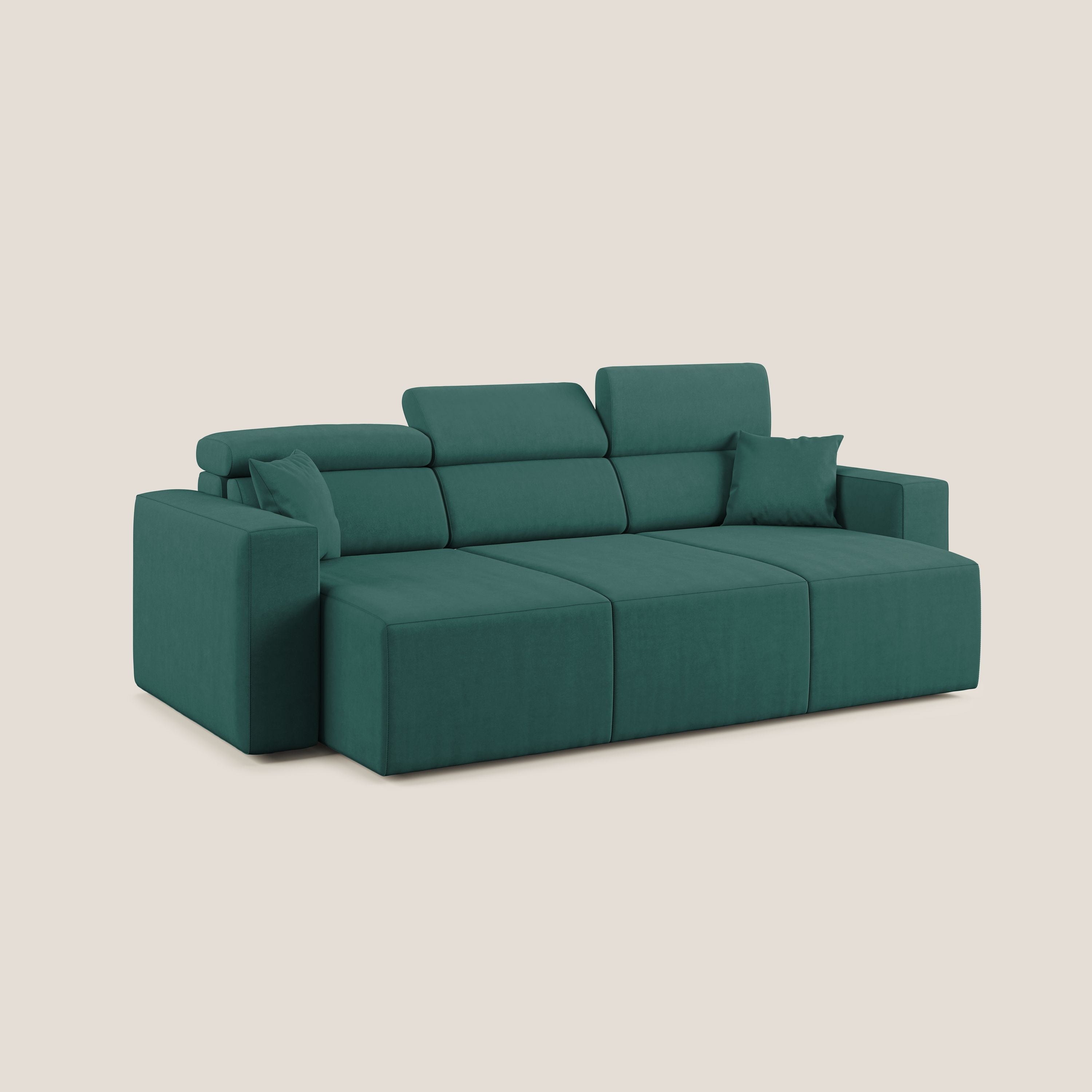 Orwell divano con 3 sedute estraibili in microfibra smacchiabile T11 petrolio - divani.store