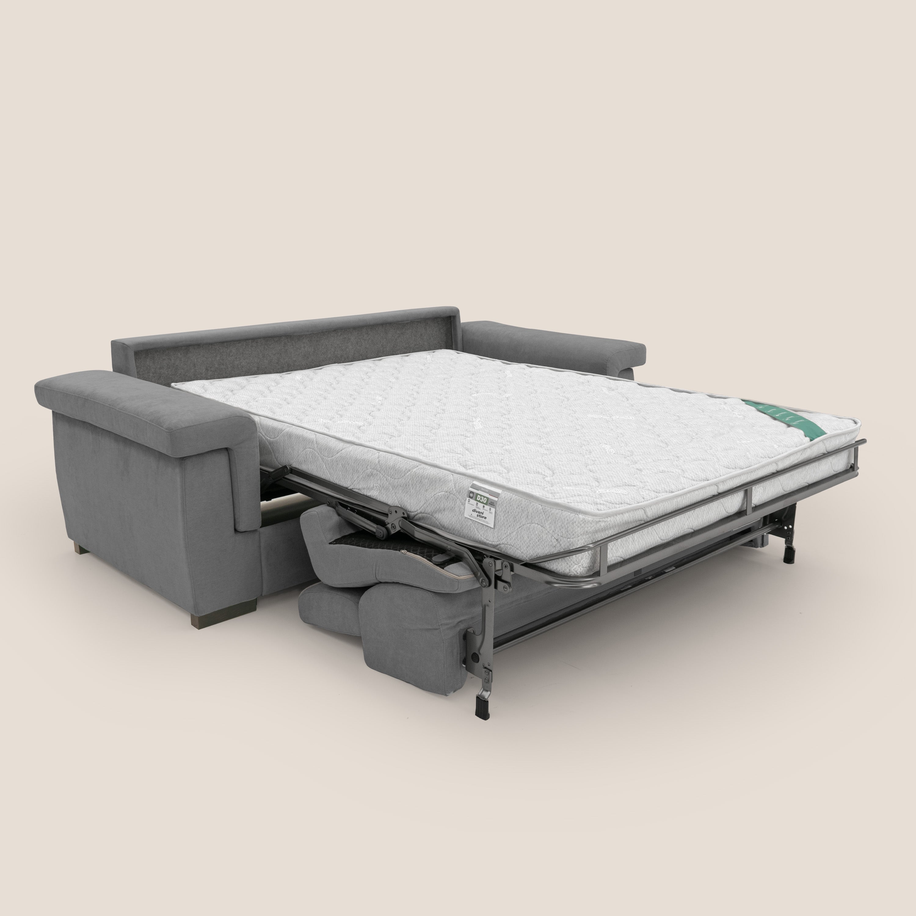 Bjorn divano letto sfoderabile con materasso H18 cm e poggiatesta reclinabili in tessuto impermeabile T02 grigio - divani.store