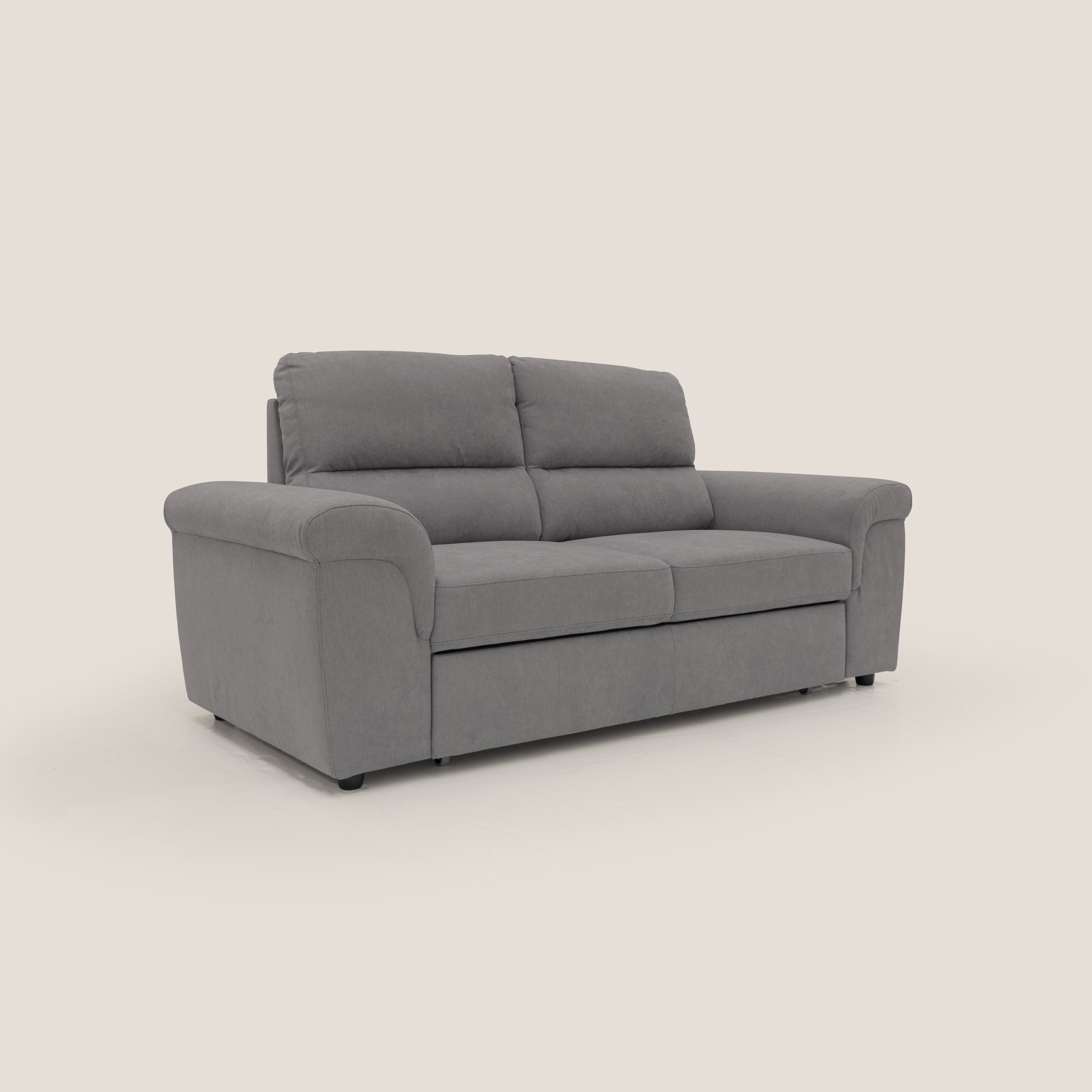 Minerva divano con pouf estraibile poggiapiedi in tessuto morbido impermeabile T02 grigio - divani.store