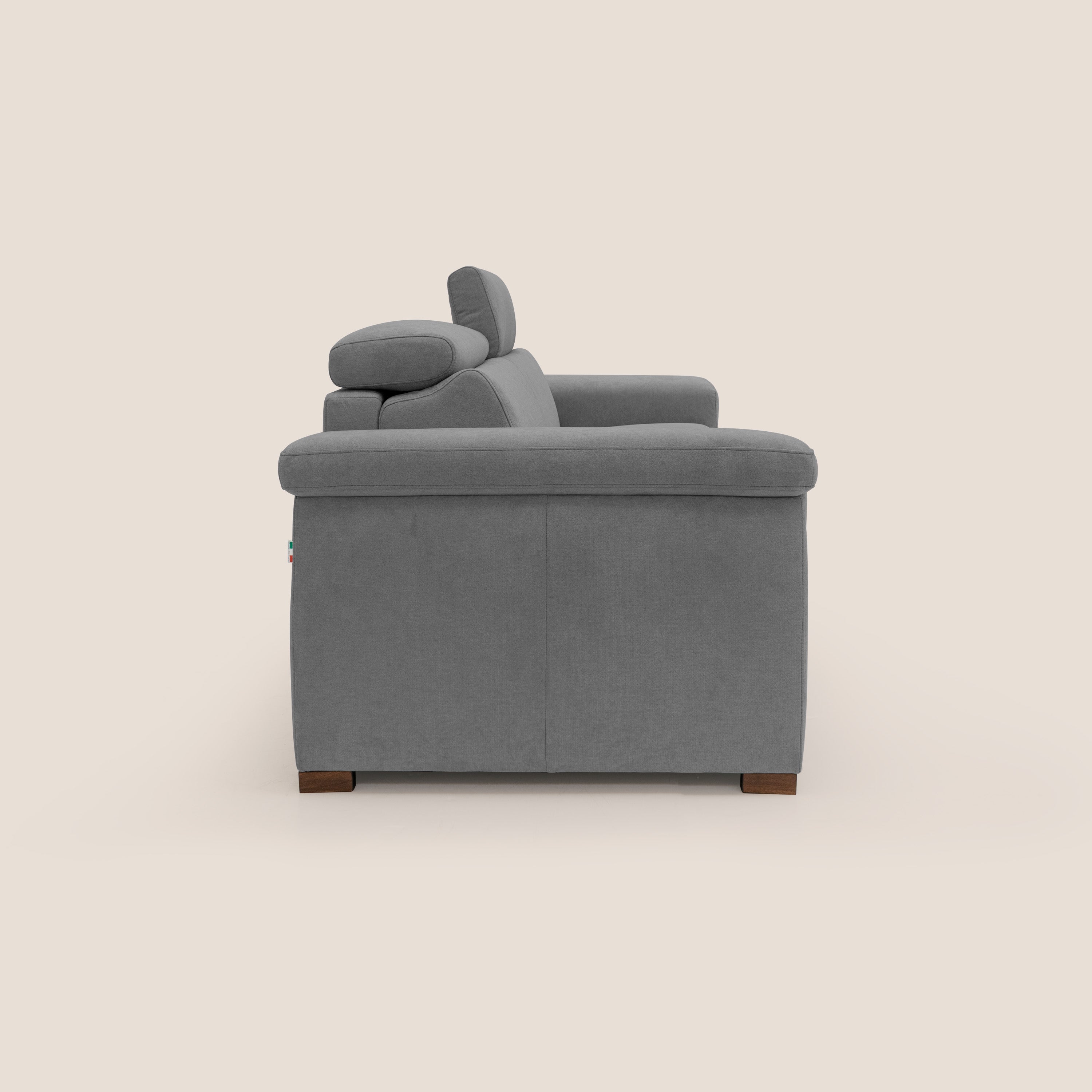 Giunone divano letto con materasso alto 18 cm e poggiatesta reclinabili in tessuto impermeabile T02 grigio - divani.store