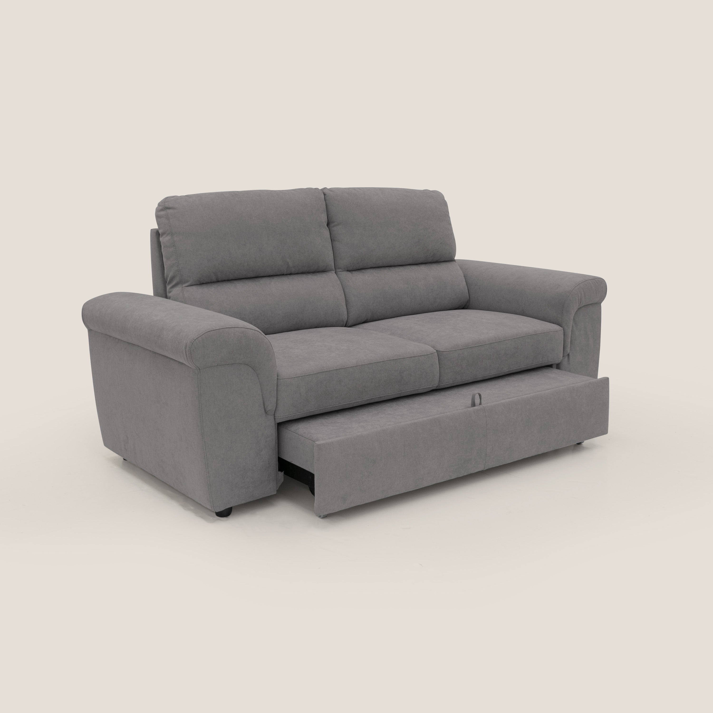 Minerva divano con pouf estraibile poggiapiedi in tessuto morbido impermeabile T02 grigio - divani.store