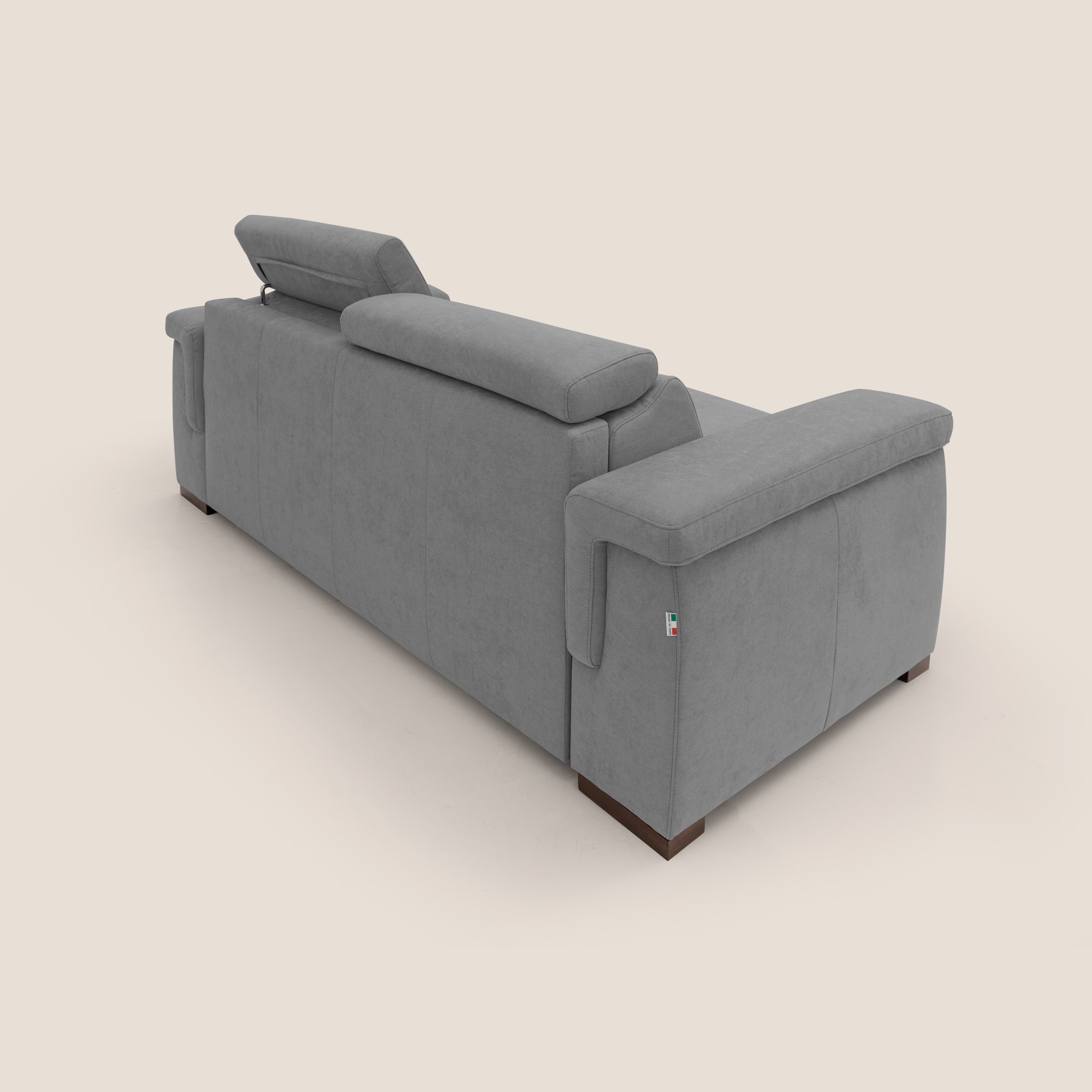Giunone divano letto con materasso alto 18 cm e poggiatesta reclinabili in tessuto impermeabile T02 grigio - divani.store