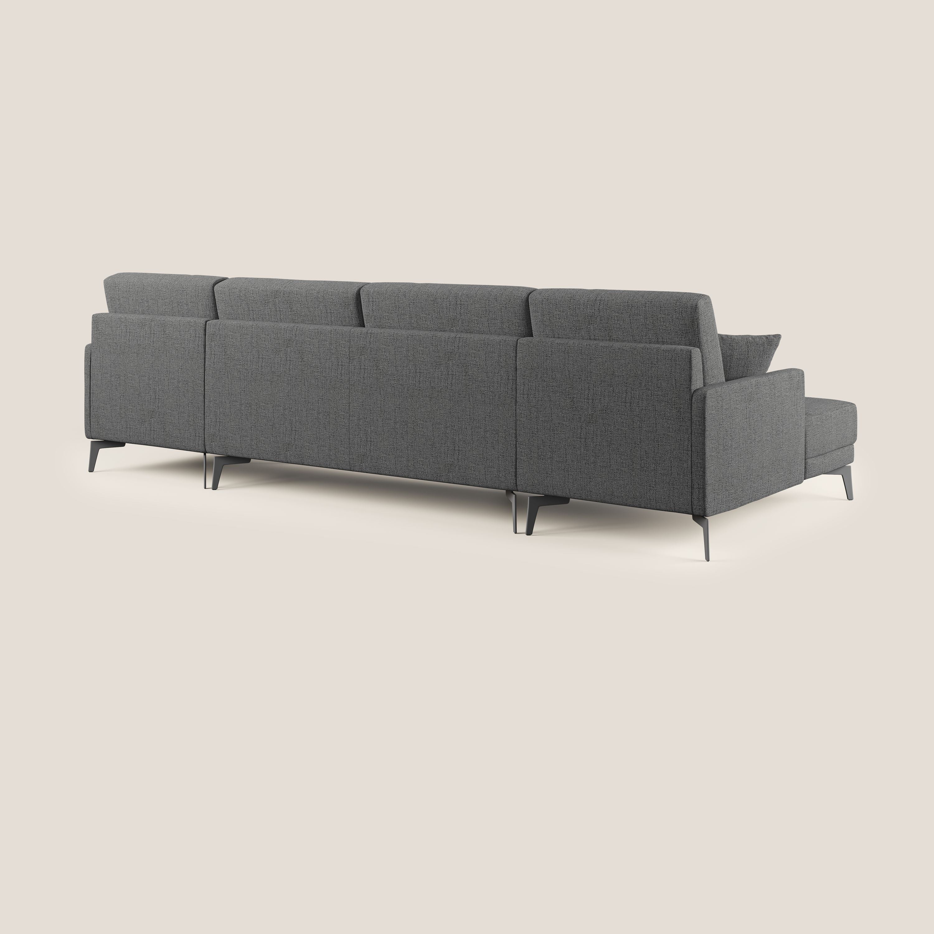Saturno divano panoramico moderno in tessuto morbido impermeabile T03 grigio - divani.store