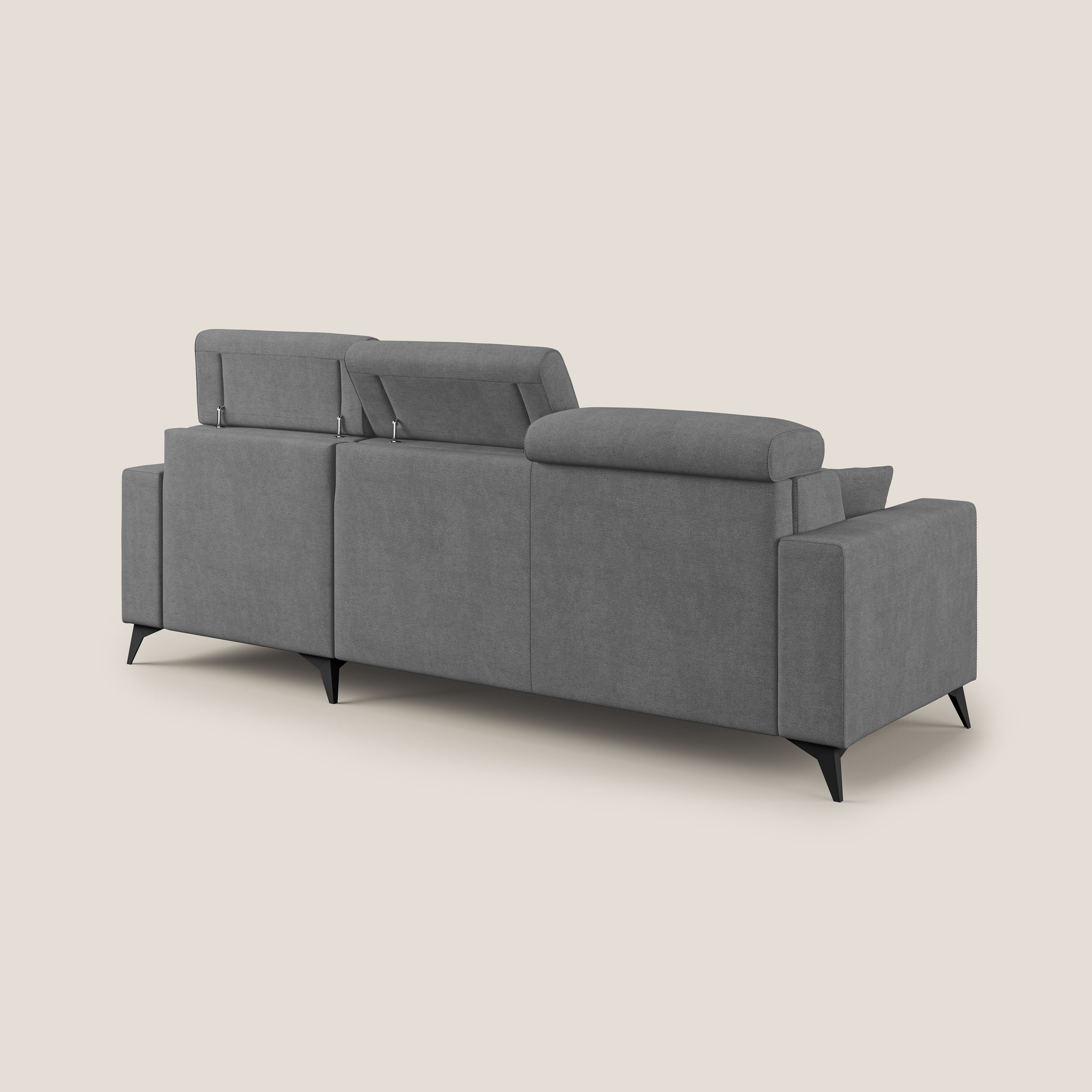 Pegaso divano letto angolare con poggiatesta reclinabili e rivestimento impermeabile T02 grigio - divani.store