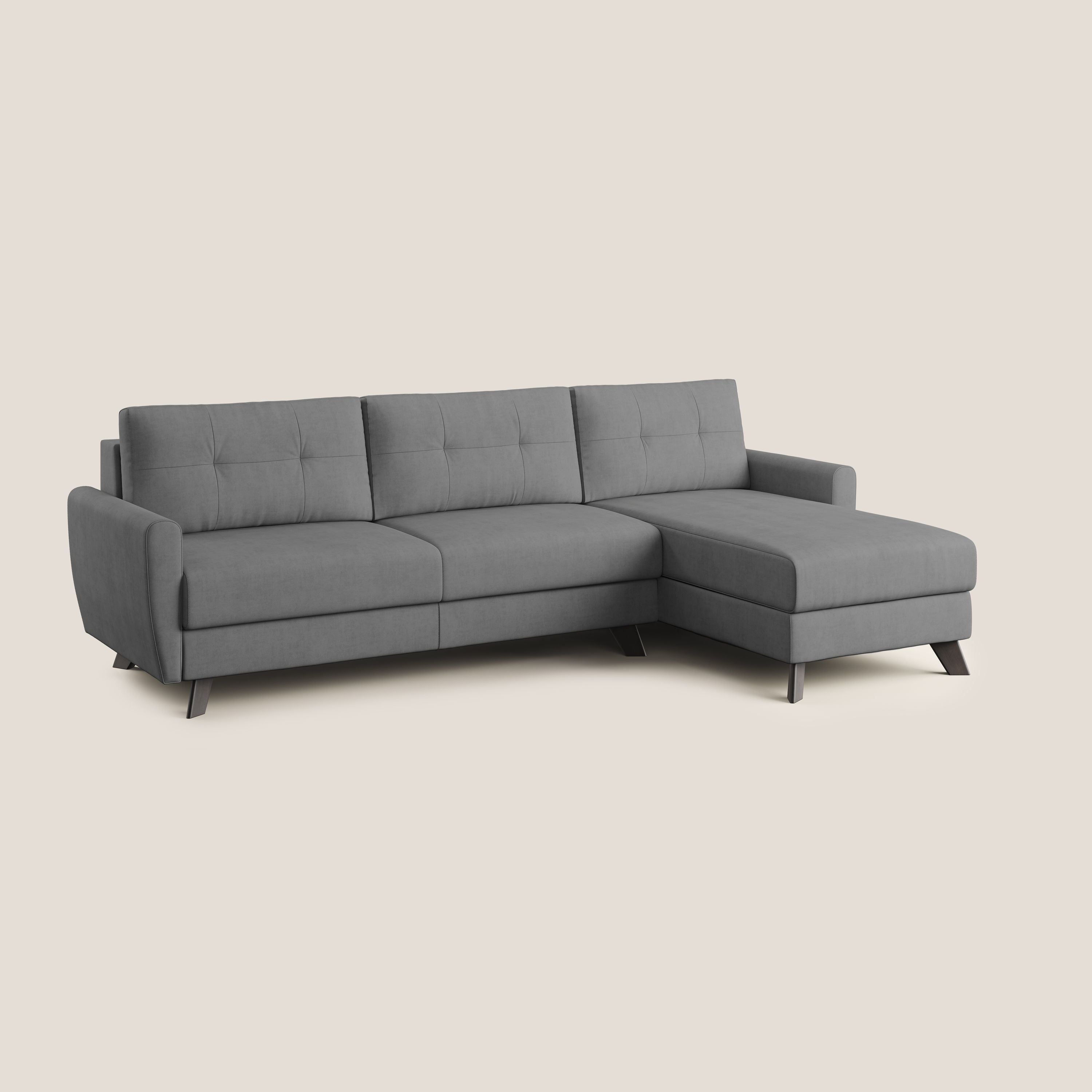 Callisto Divano letto angolare con penisola in tessuto morbido impermeabile T02 grigio - divani.store