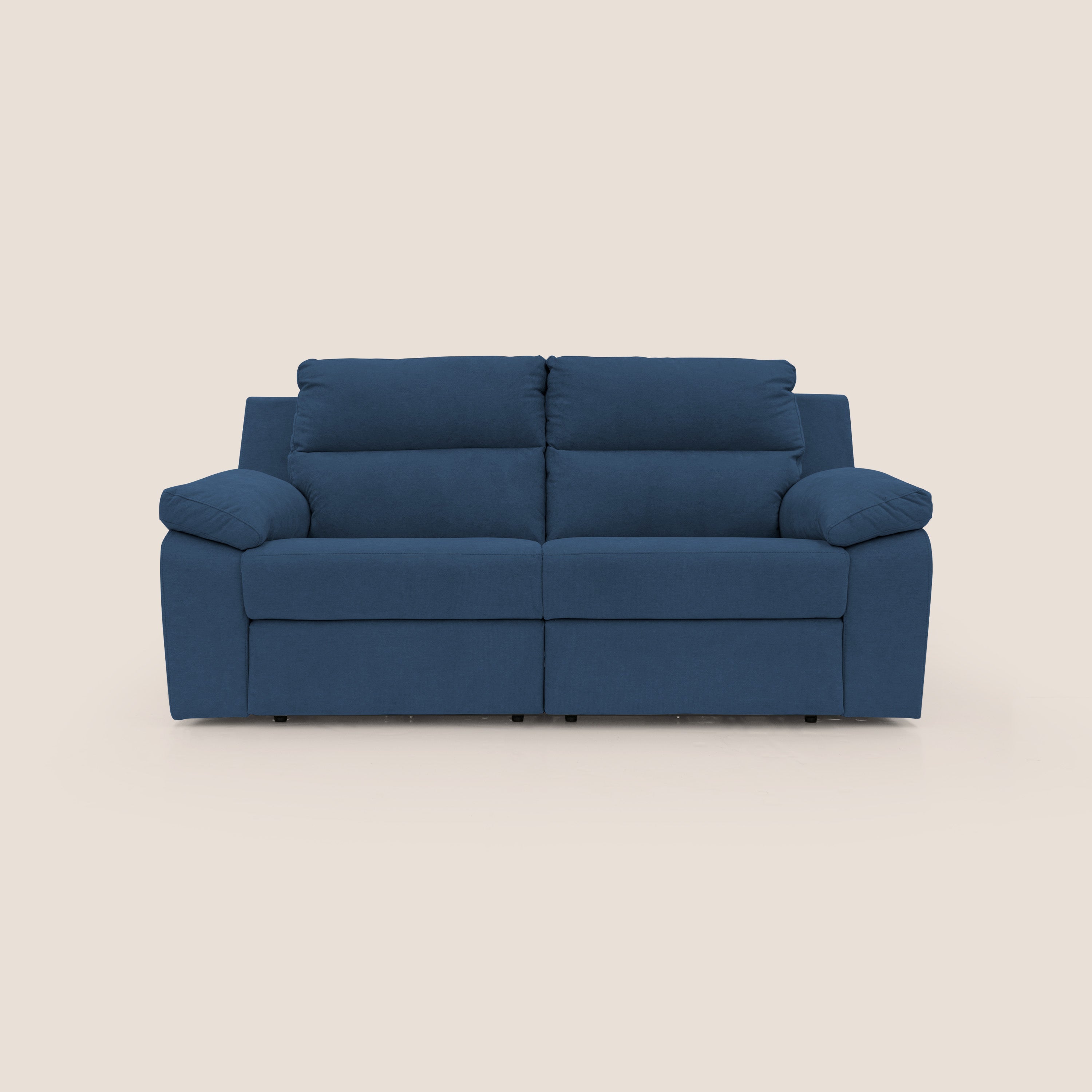 Romeo Divano relax con recliner elettrico in morbido tessuto impermeabile T02 blu - divani.store