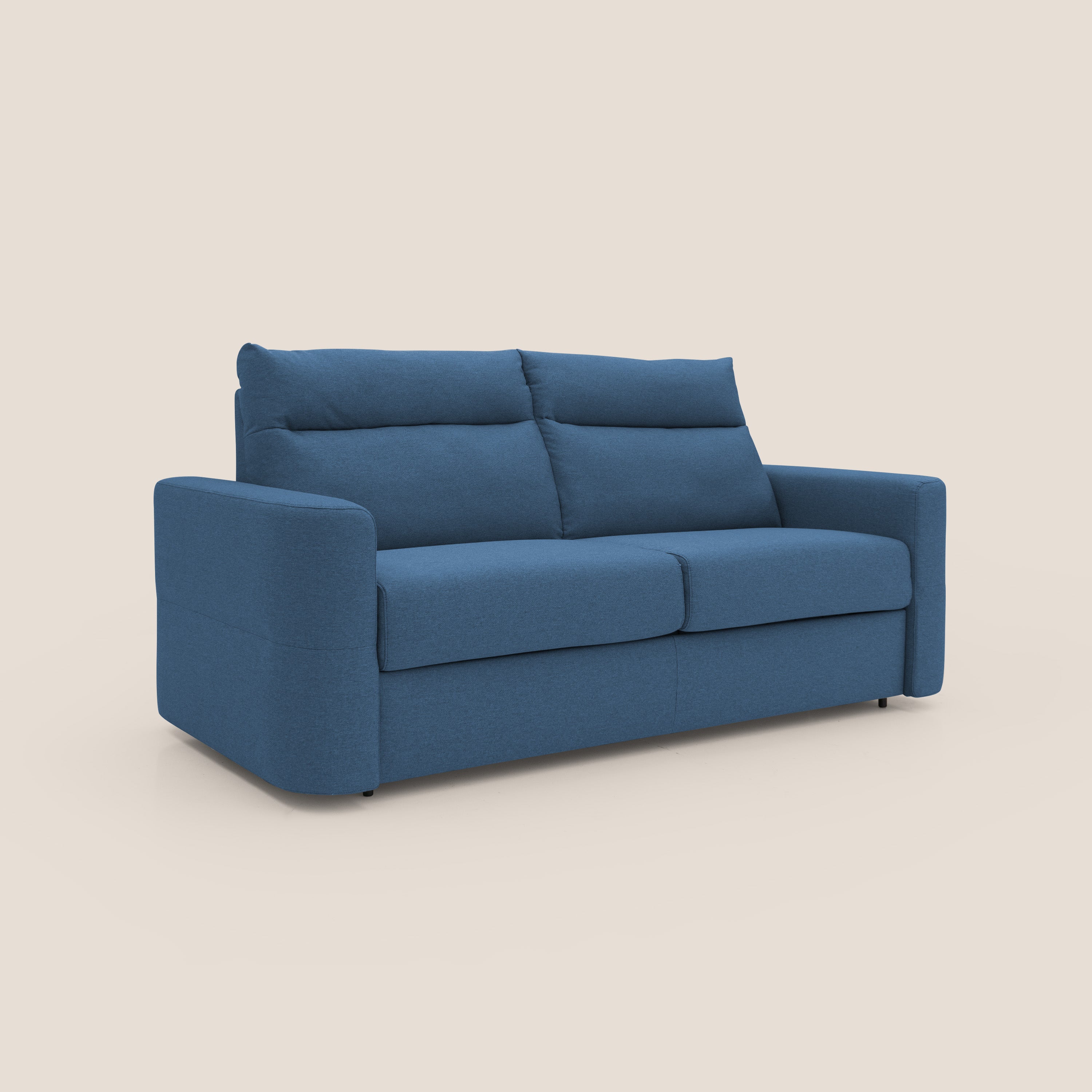 Cupido Divano letto materasso H18 cm e schienale alto in tessuto impermeabile simil cotone T13 blu - divani.store