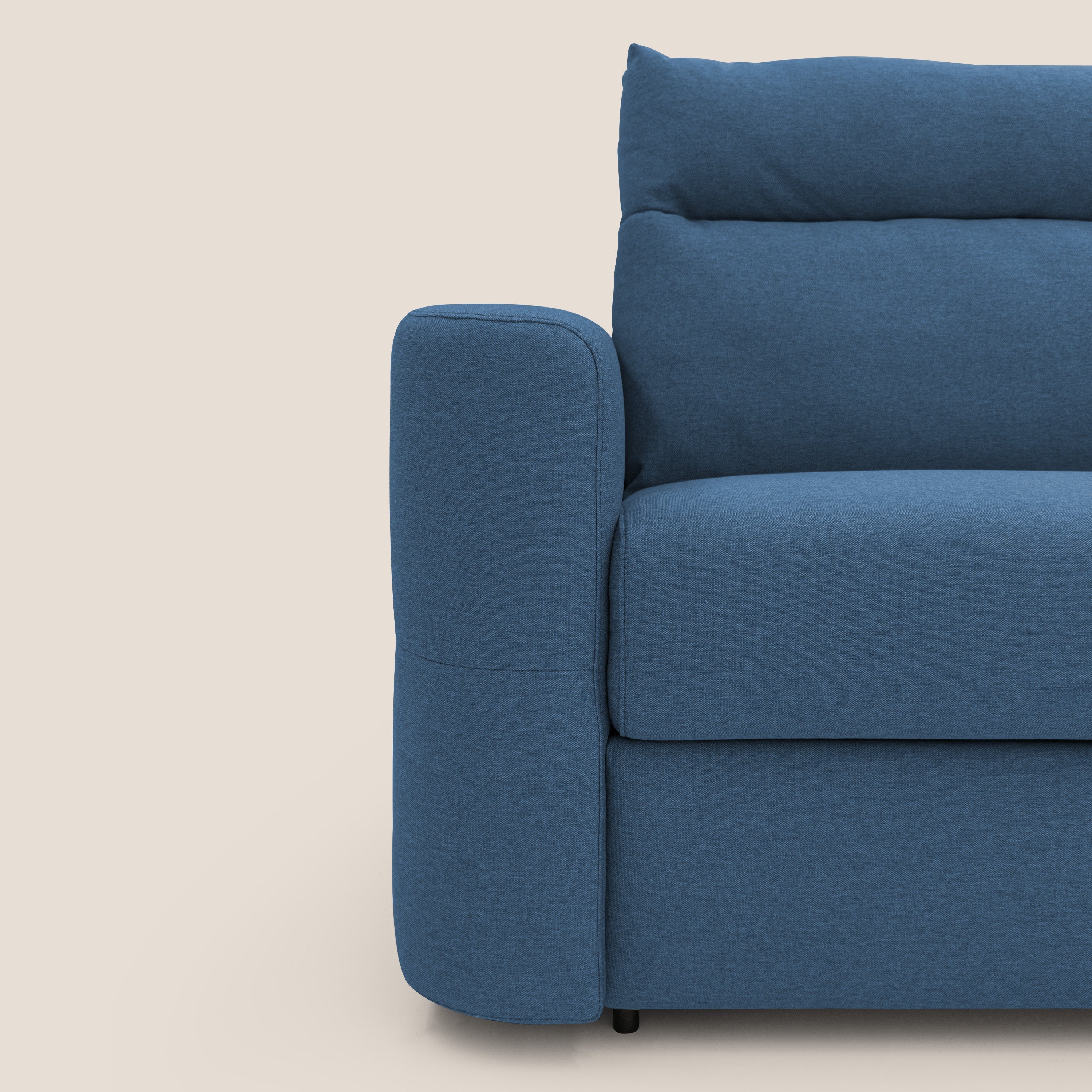 Cupido Divano letto materasso H18 cm e schienale alto in tessuto impermeabile simil cotone T13 blu - divani.store
