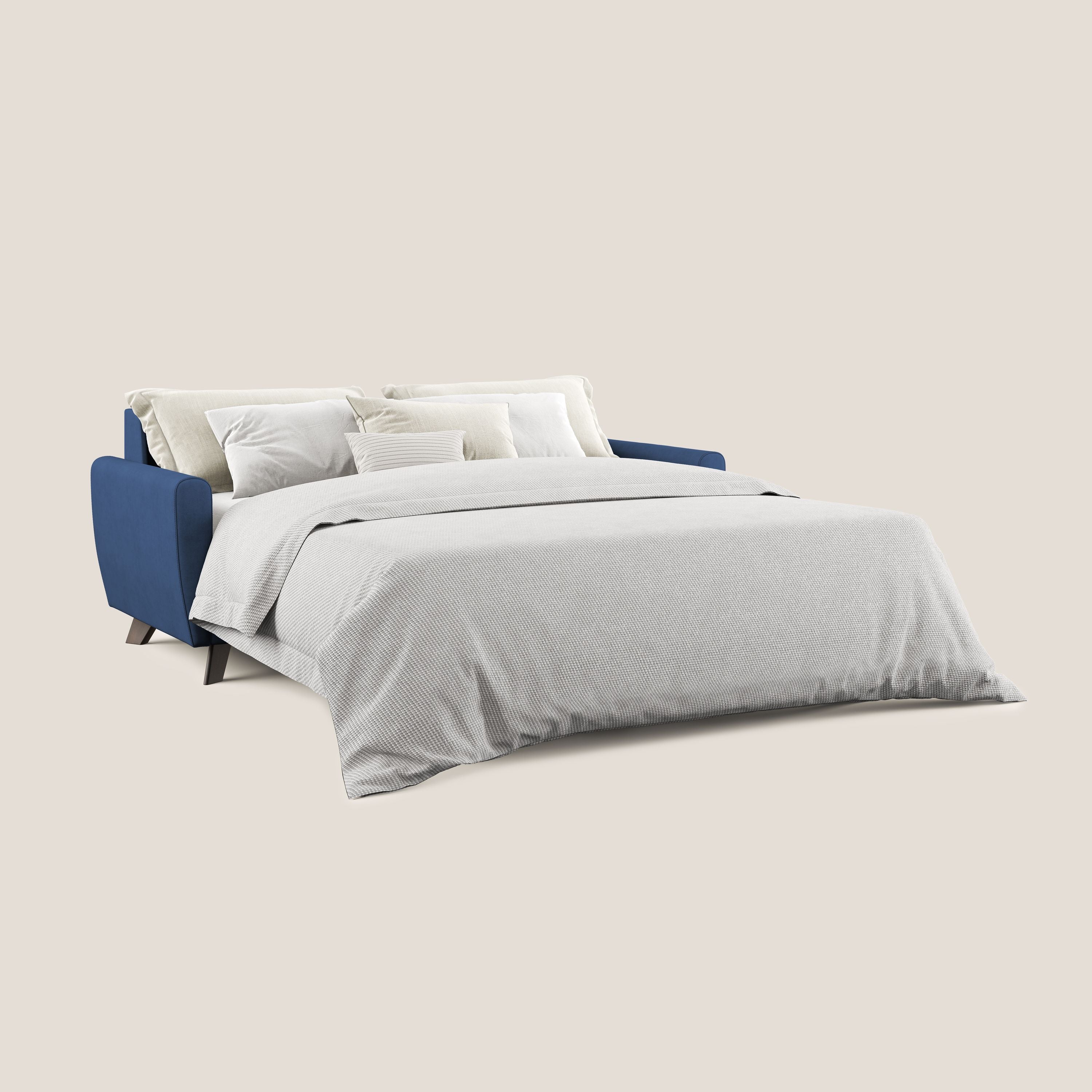 Callisto Divano letto matrimoniale in tessuto morbido impermeabile T02 blu - divani.store