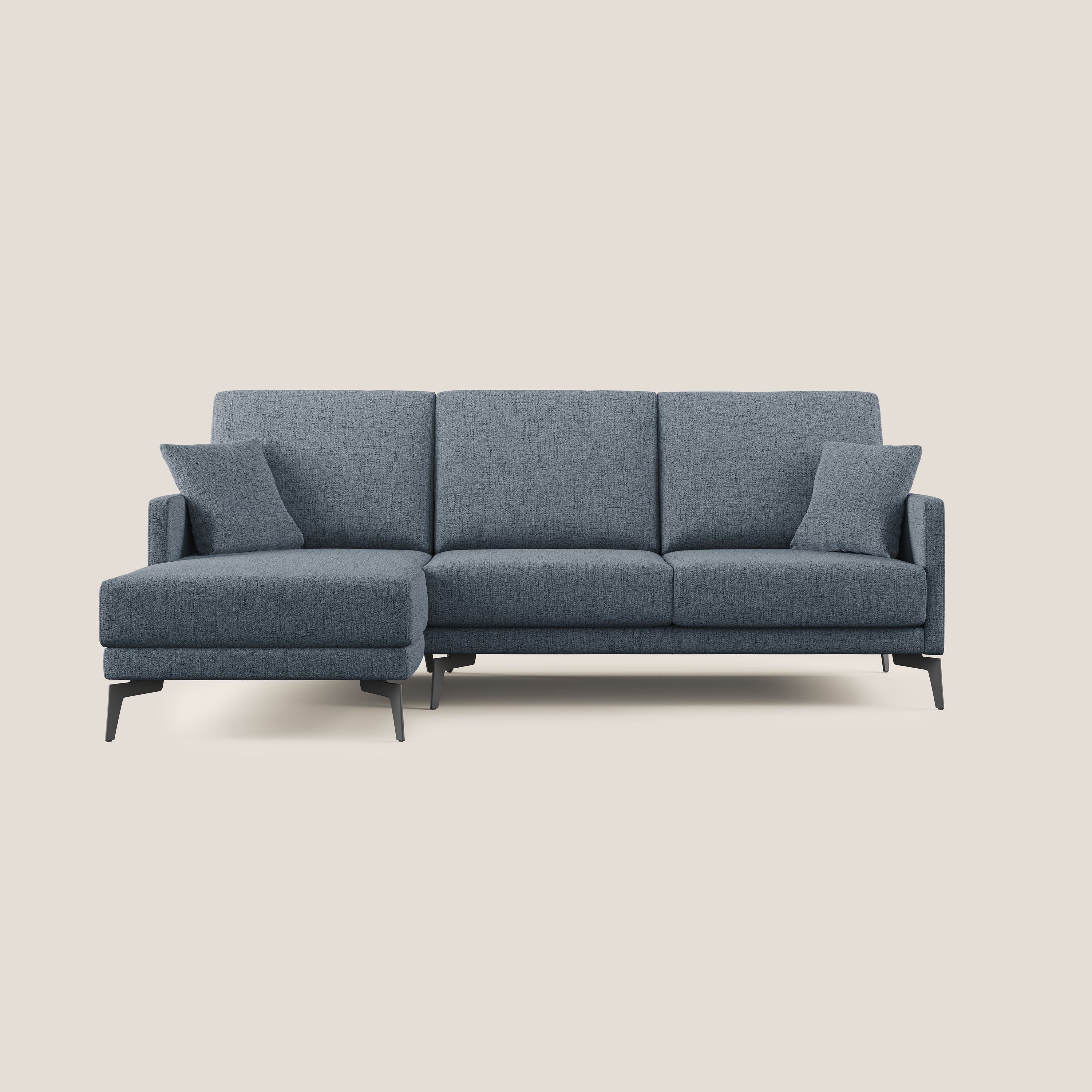 Saturno divano angolare moderno in tessuto morbido impermeabile T03 blu - divani.store