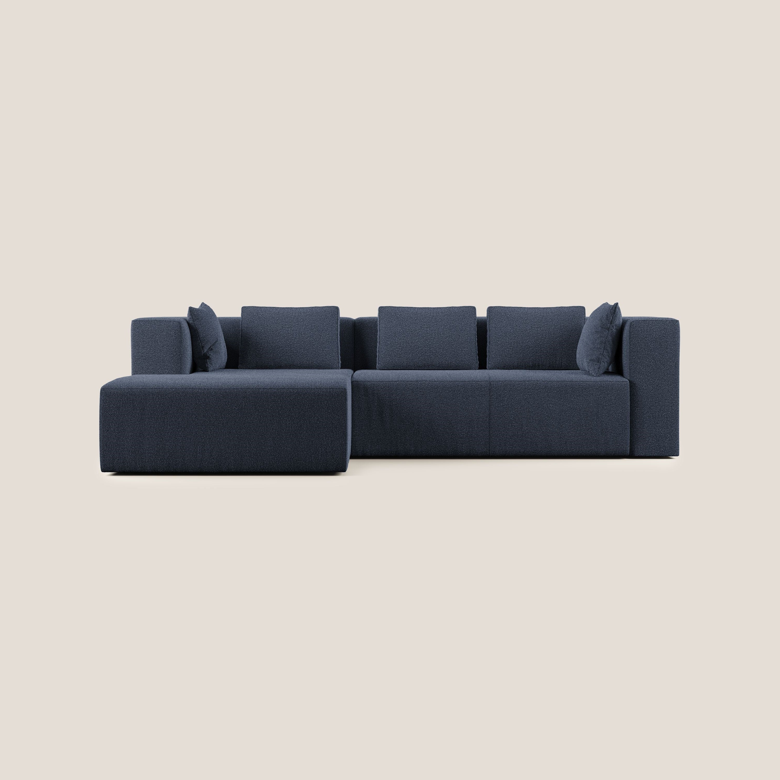 Nettuno divano angolare componibile in morbido tessuto bouclè T07 blu - divani.store