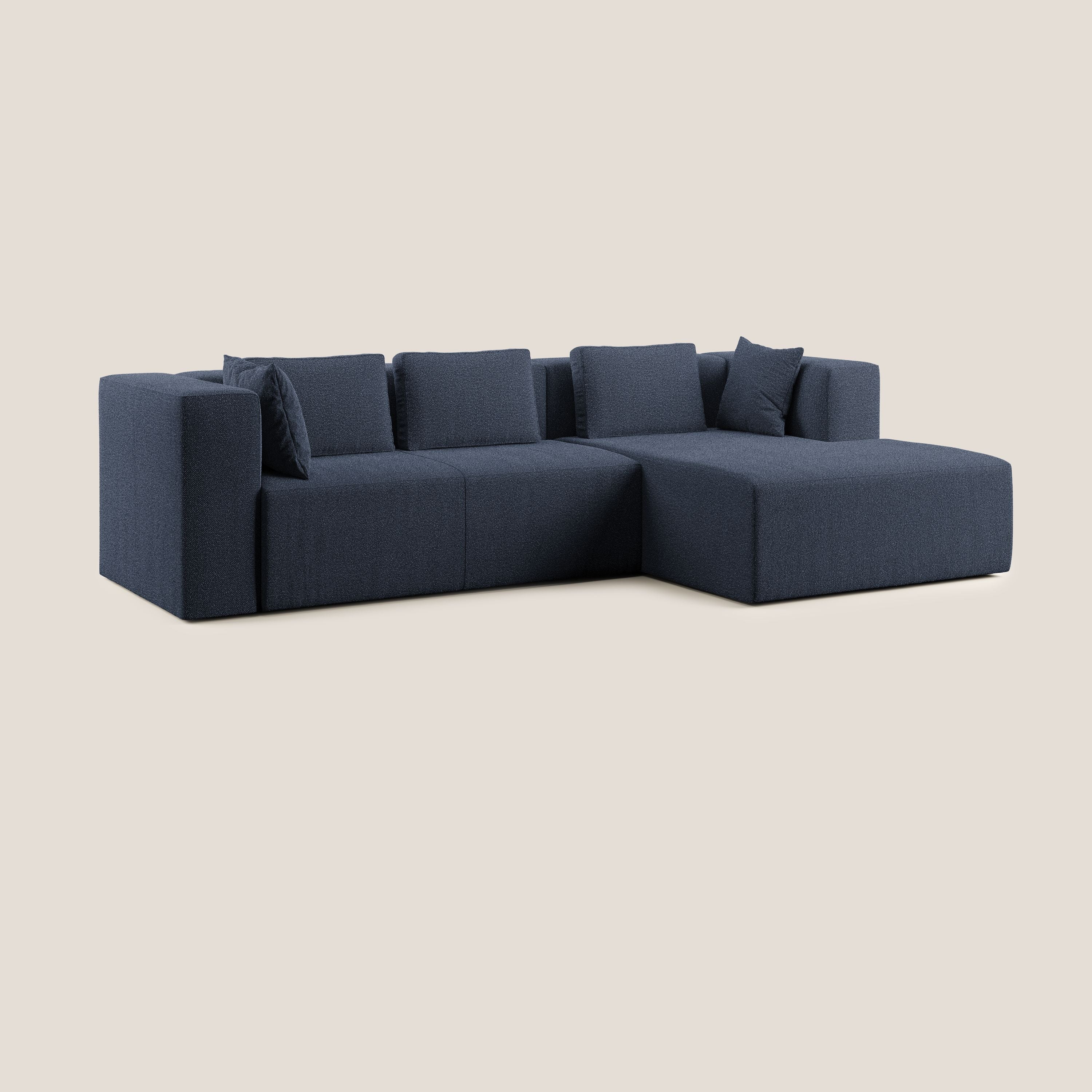 Nettuno divano angolare componibile in morbido tessuto bouclè T07 blu - divani.store