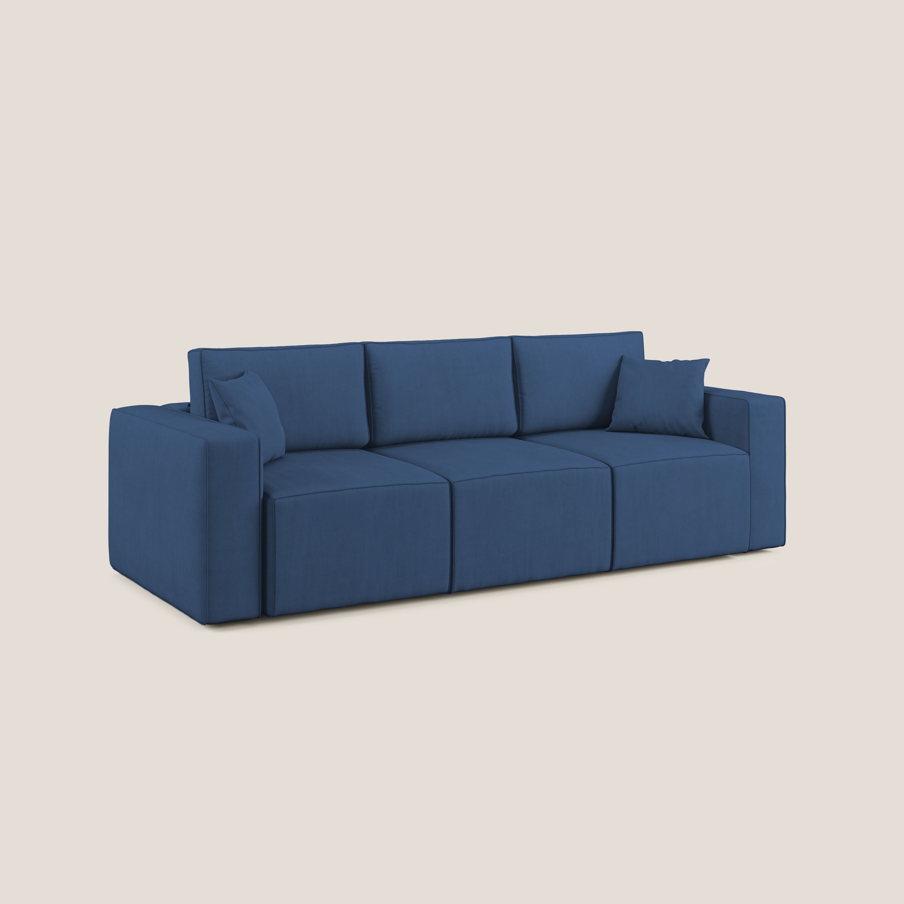 Morfeo divano con 3 sedute estraibili in morbido tessuto impermeabile T02 blu - divani.store