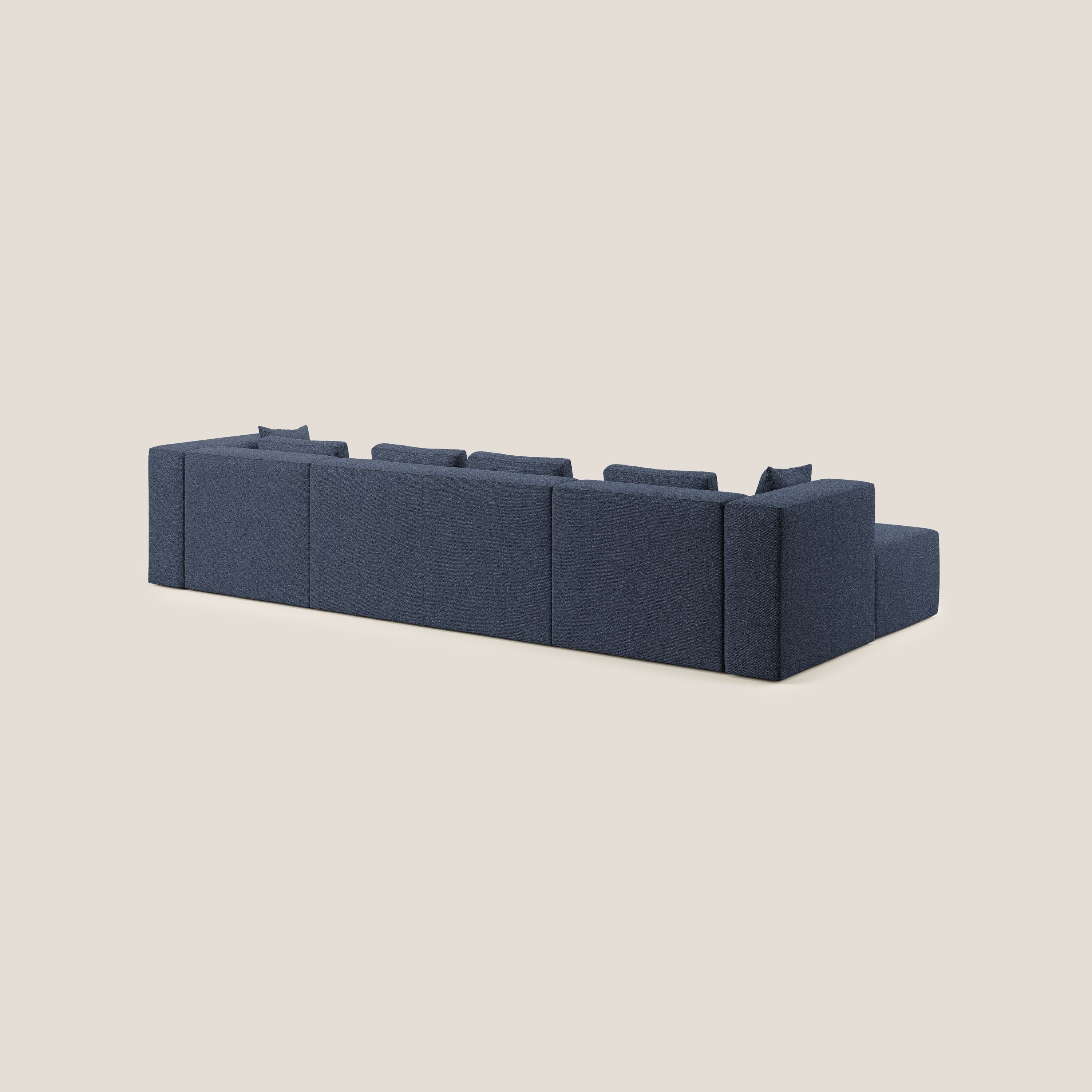 Nettuno divano panoramico in morbido tessuto bouclè T07 blu - divani.store