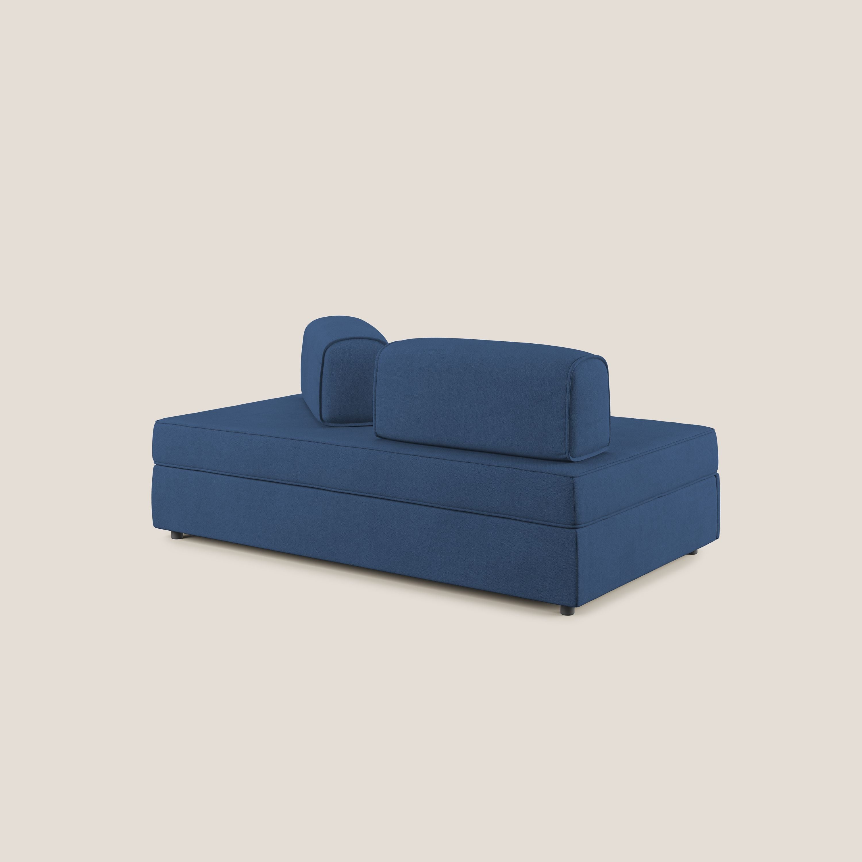 Liberty divano con pouf estraibile e schienali movibili in tessuto morbido impermeabile T02 blu - divani.store