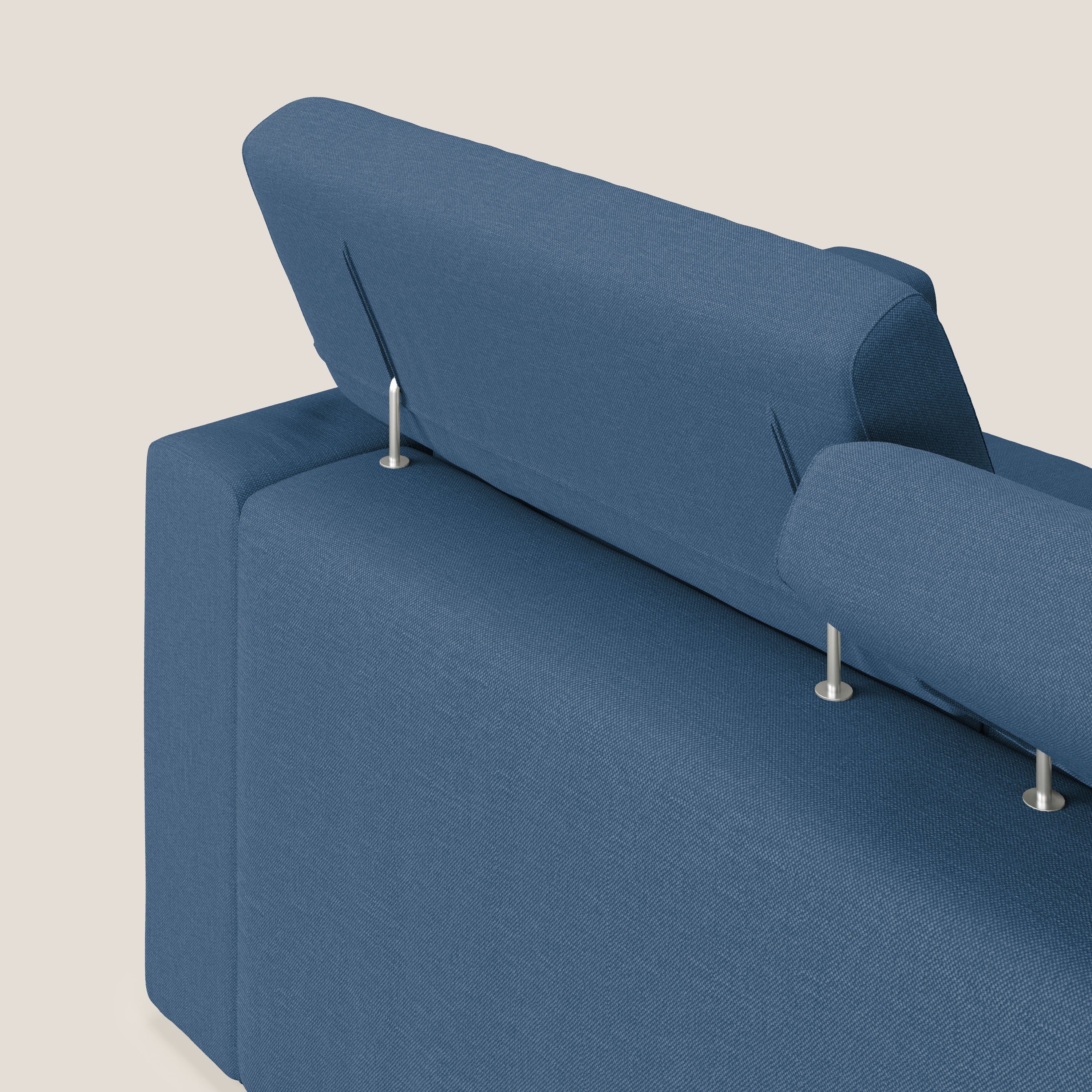 Dylan divano allungabile con pouf estraibile poggiapiedi in tessuto simil cotone impermeabile T13 blu - divani.store