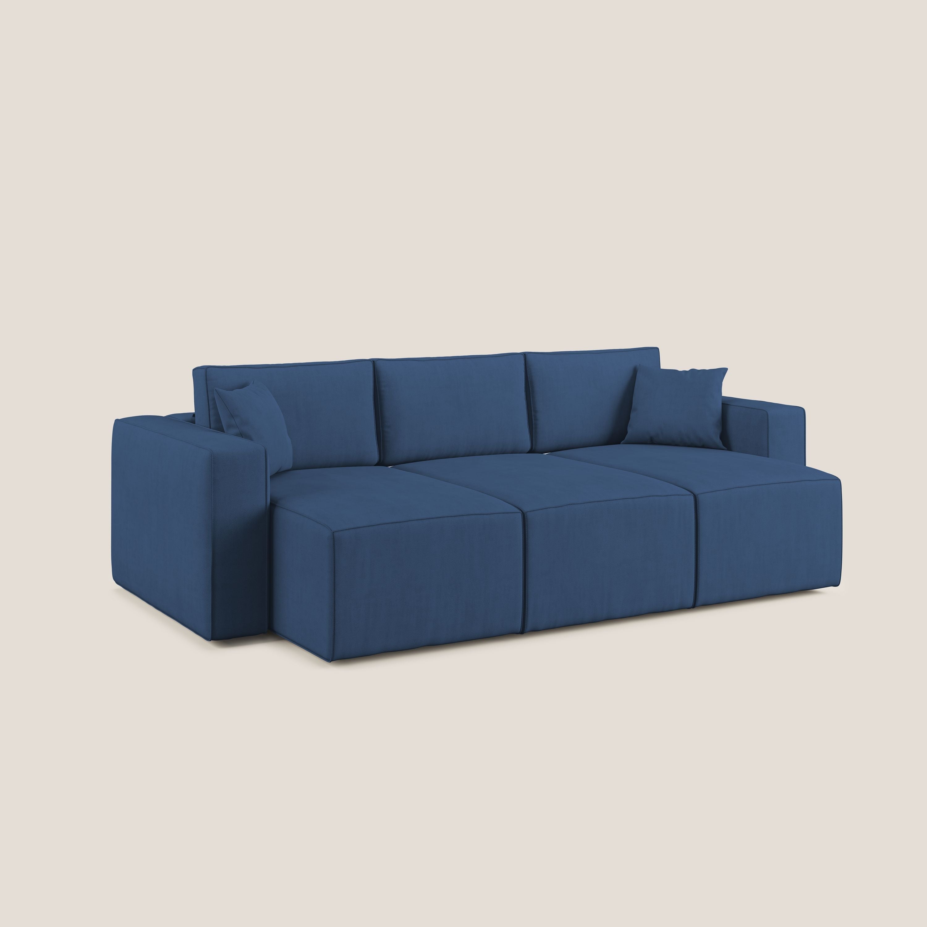 Morfeo divano con 3 sedute estraibili in morbido tessuto impermeabile T02 blu - divani.store