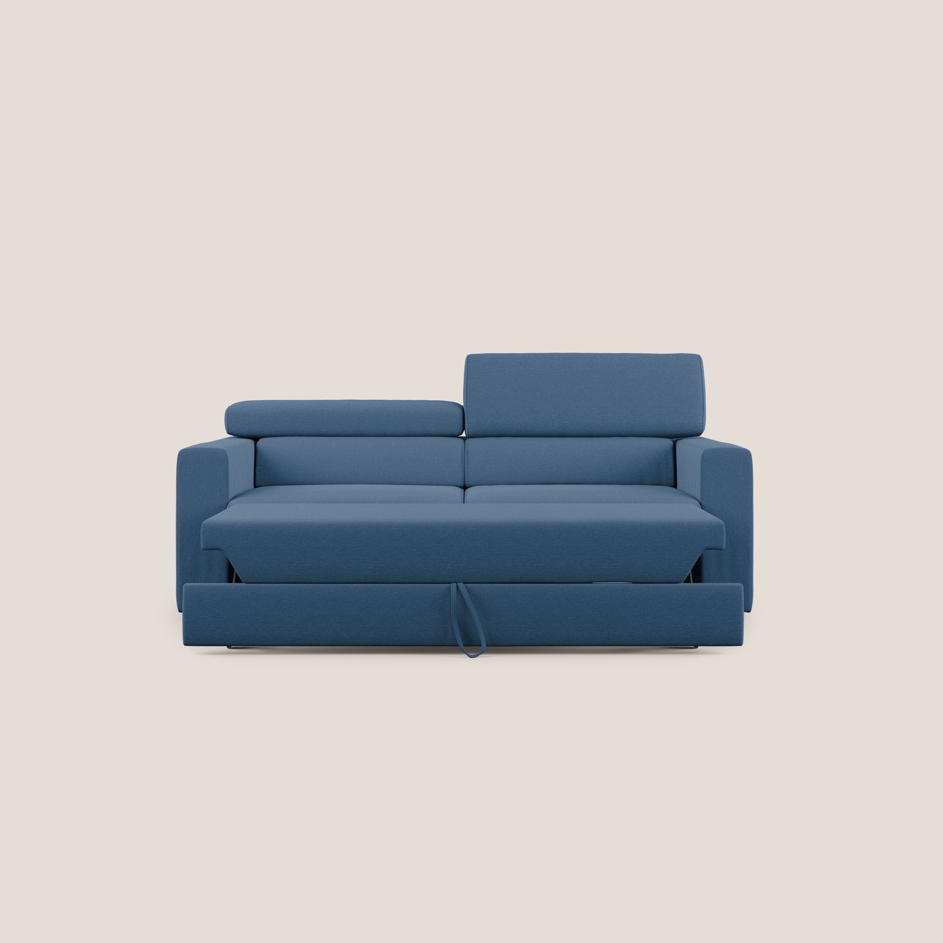 Dylan divano allungabile con pouf estraibile poggiapiedi in tessuto simil cotone impermeabile T13 blu - divani.store