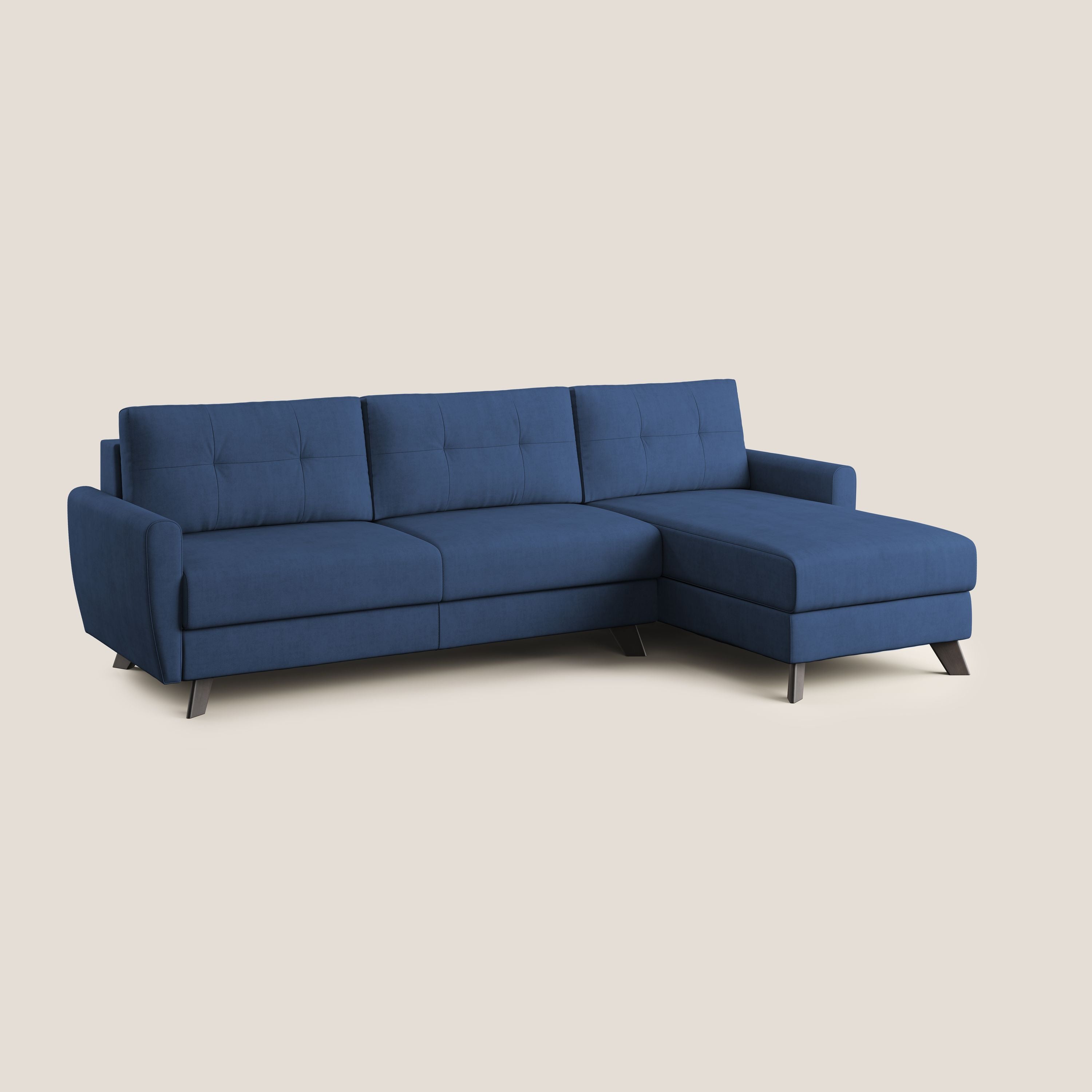 Callisto Divano letto angolare con penisola in tessuto morbido impermeabile T02 blu - divani.store